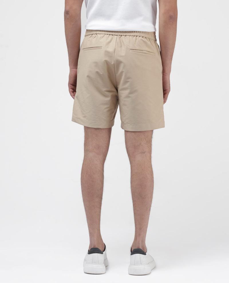 Rare Rabbit Mens Myka Khaki Cotton Elastane Fabric Button And Zip Closure Relaxed Fit Solid Shorts