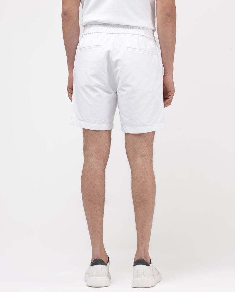 Rare Rabbit Mens Myka White Cotton Elastane Fabric Button And Zip Closure Relaxed Fit Solid Shorts