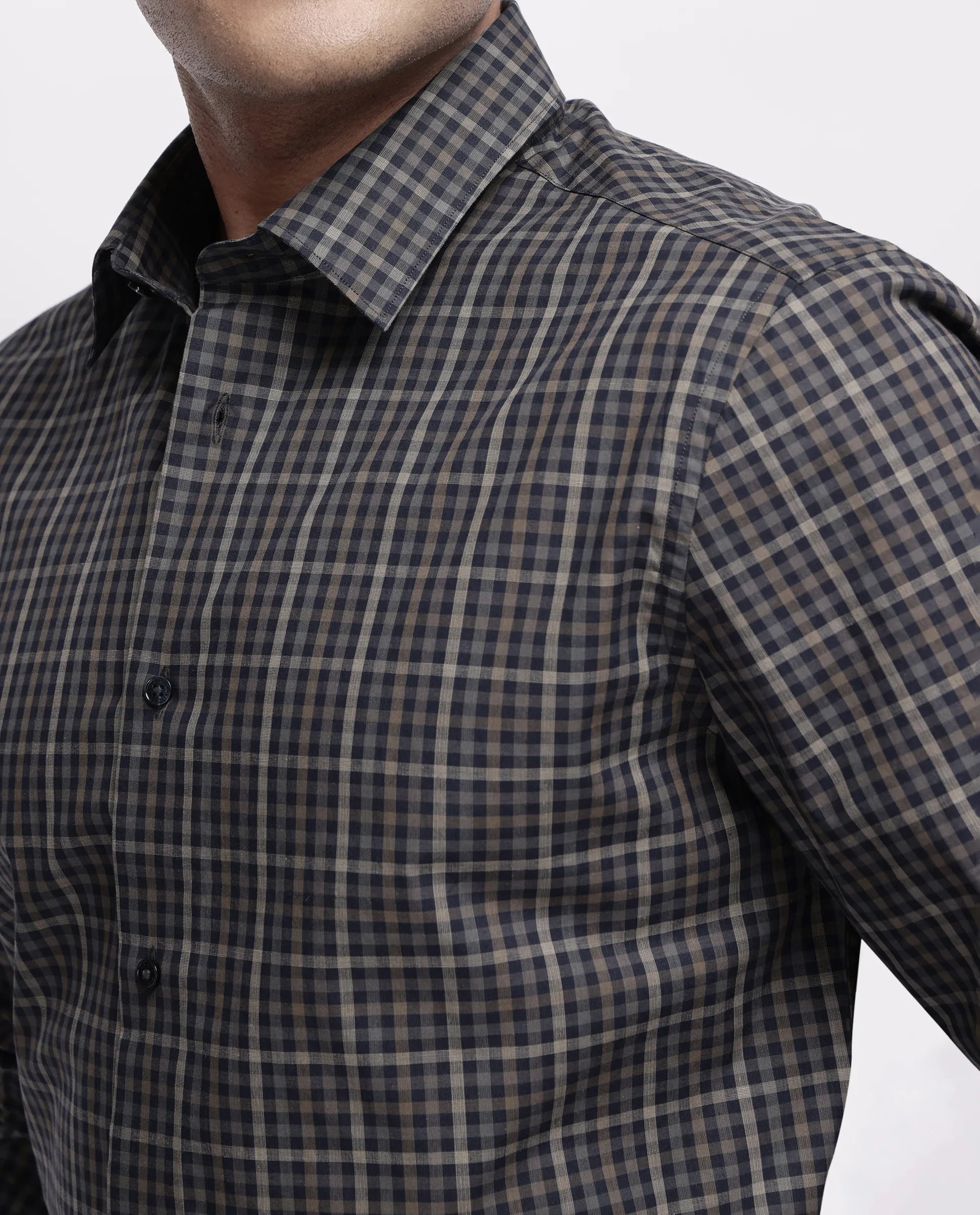 Rare Rabbit Men's Mito-1 Black Cotton Checked Print Regular Fit Full Sleeve Collared Shirt