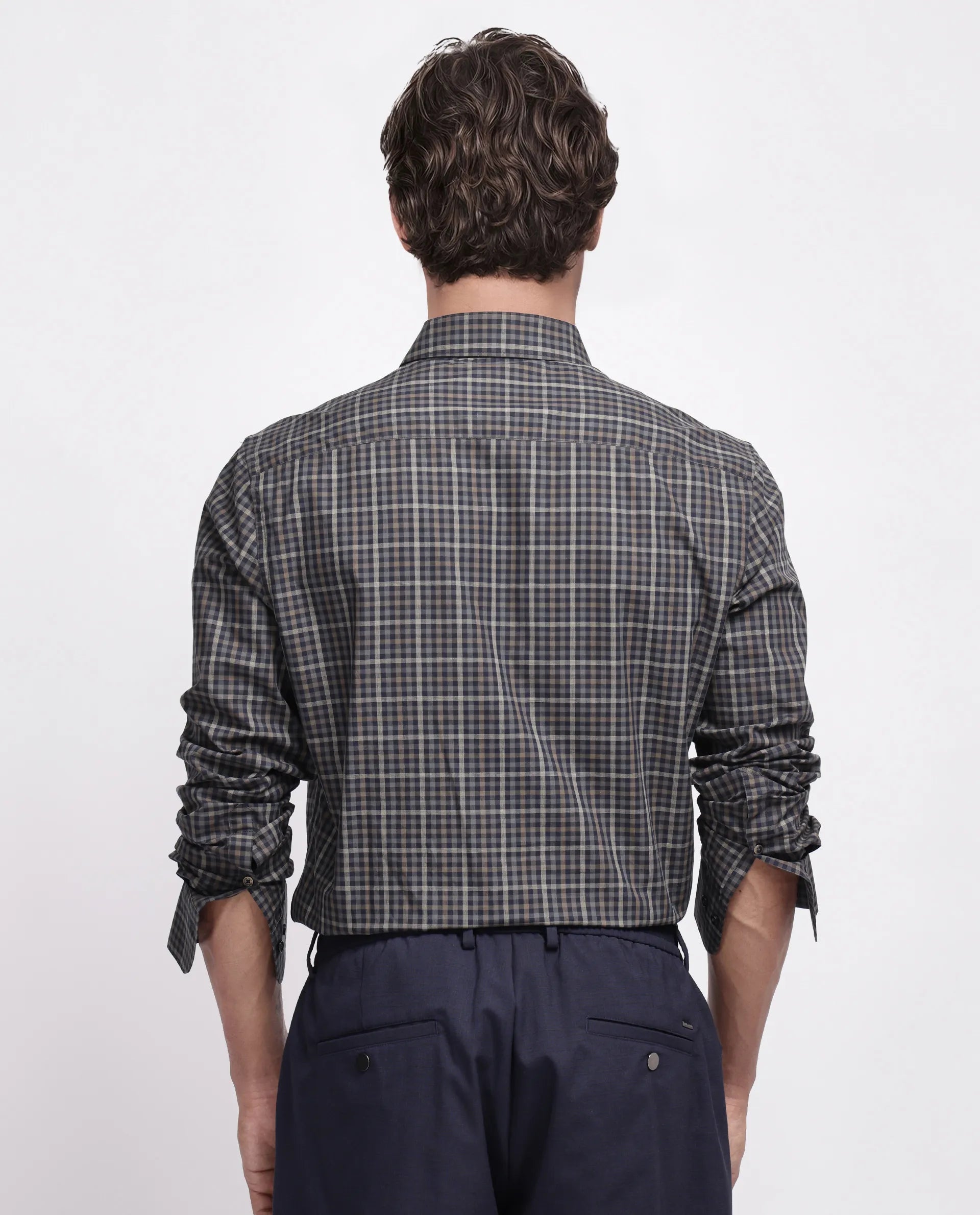 Rare Rabbit Men's Mito-1 Black Cotton Checked Print Regular Fit Full Sleeve Collared Shirt