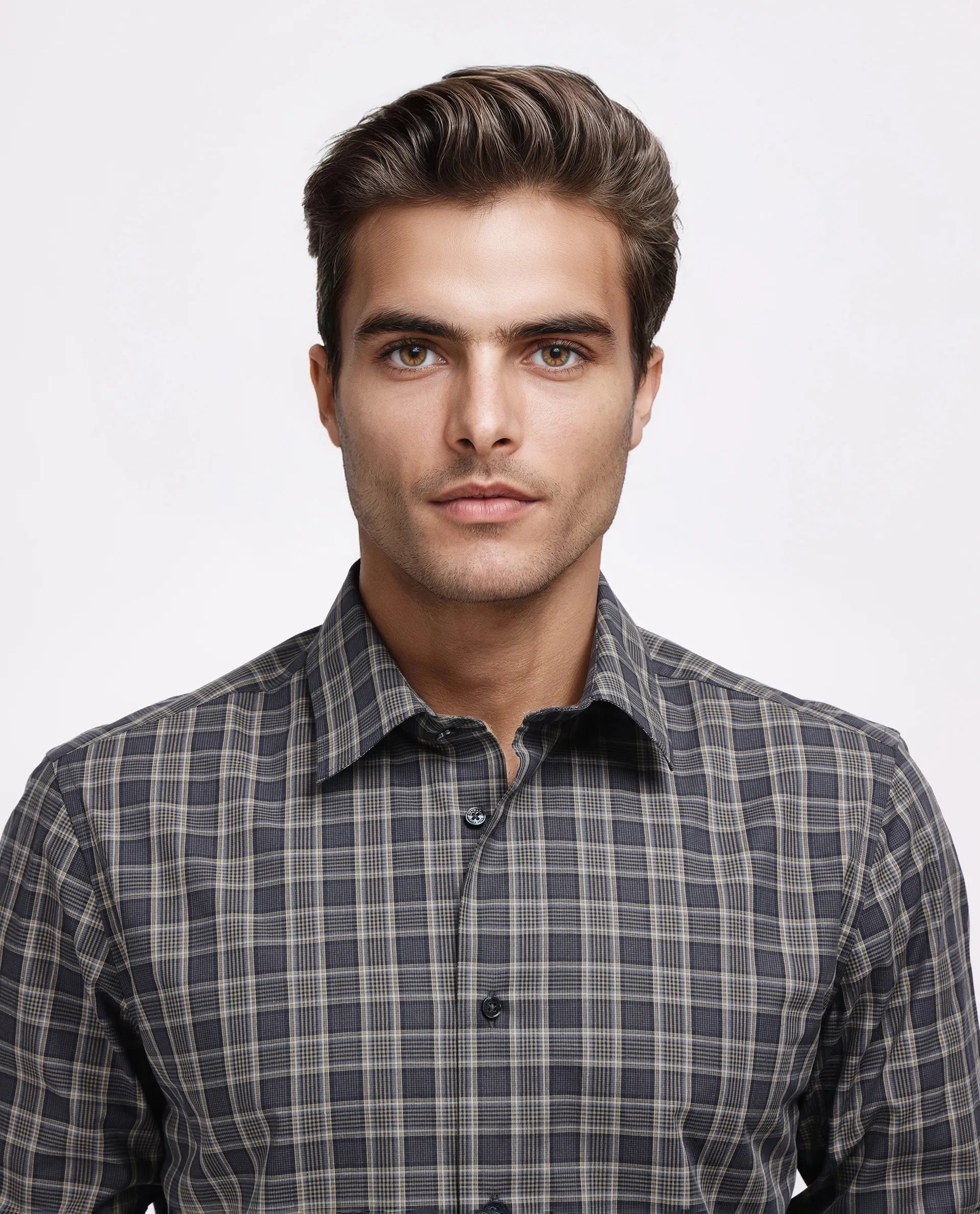 Rare Rabbit Men's Myro-2 Black Cotton Checked Print Regular Fit Full Sleeve Collared Shirt