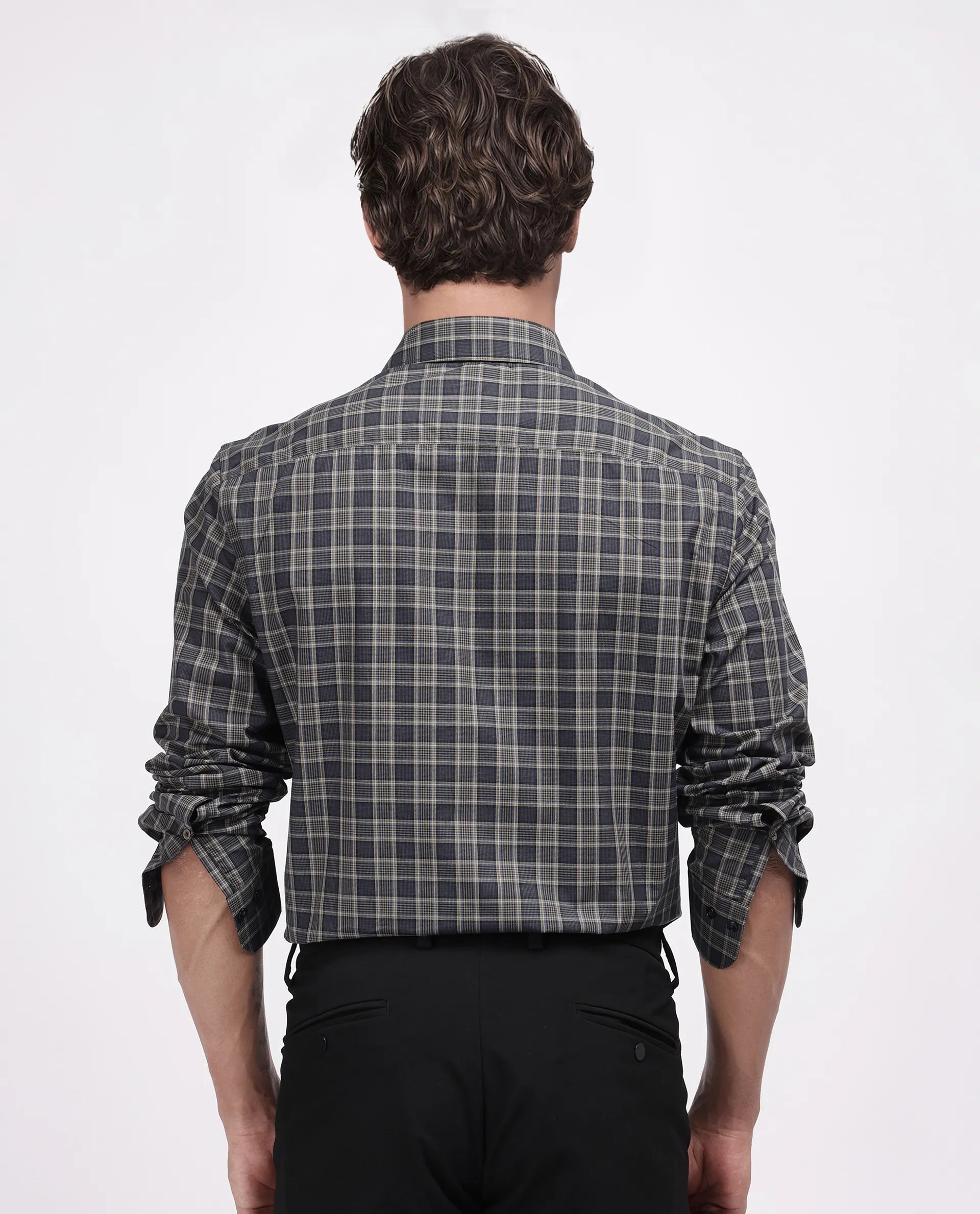 Rare Rabbit Men's Myro-2 Black Cotton Checked Print Regular Fit Full Sleeve Collared Shirt