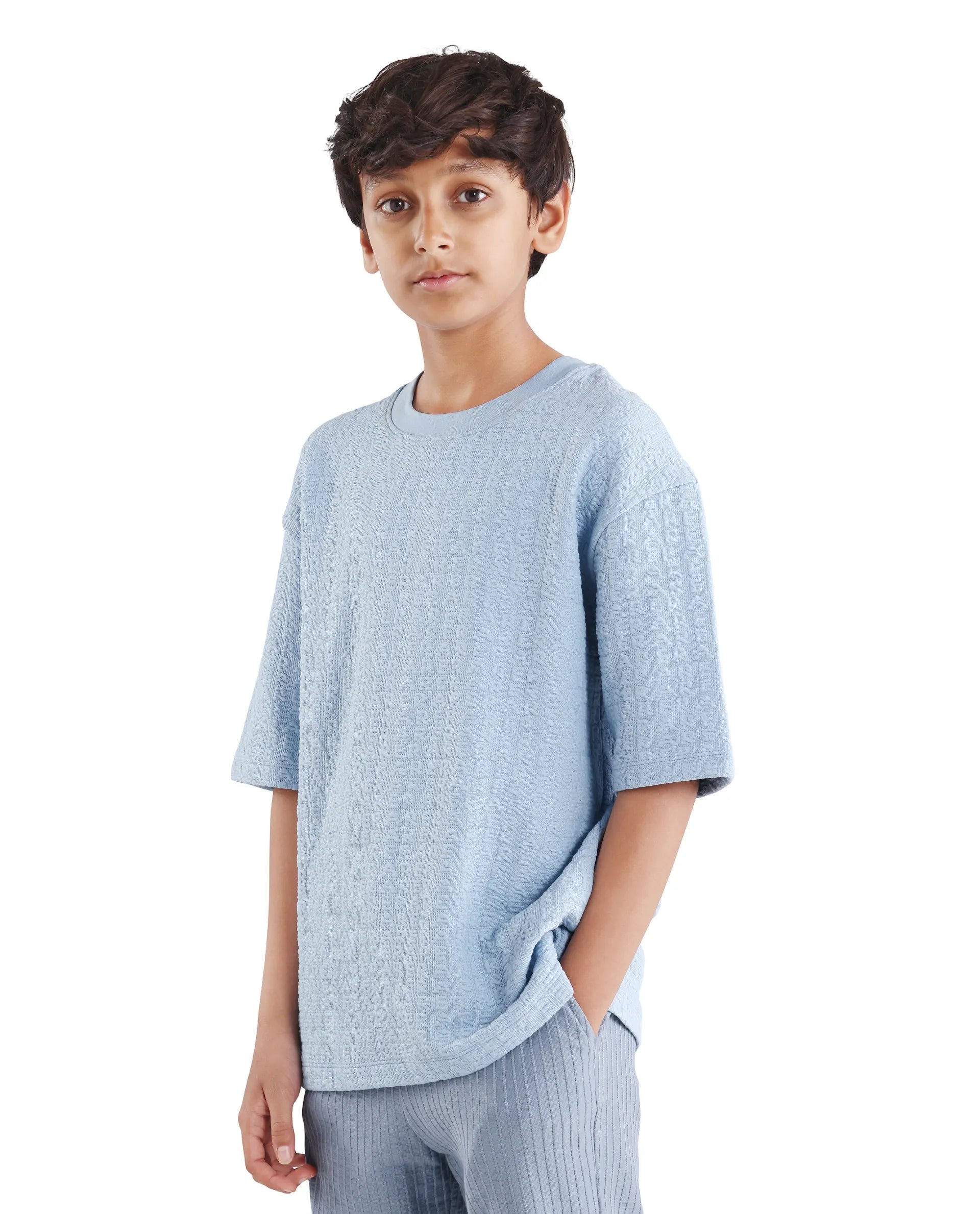 Rare Ones Kids Myrok Blue Polyester Blend Pull-On Closure Jacquard Oversized Fit T-Shirt