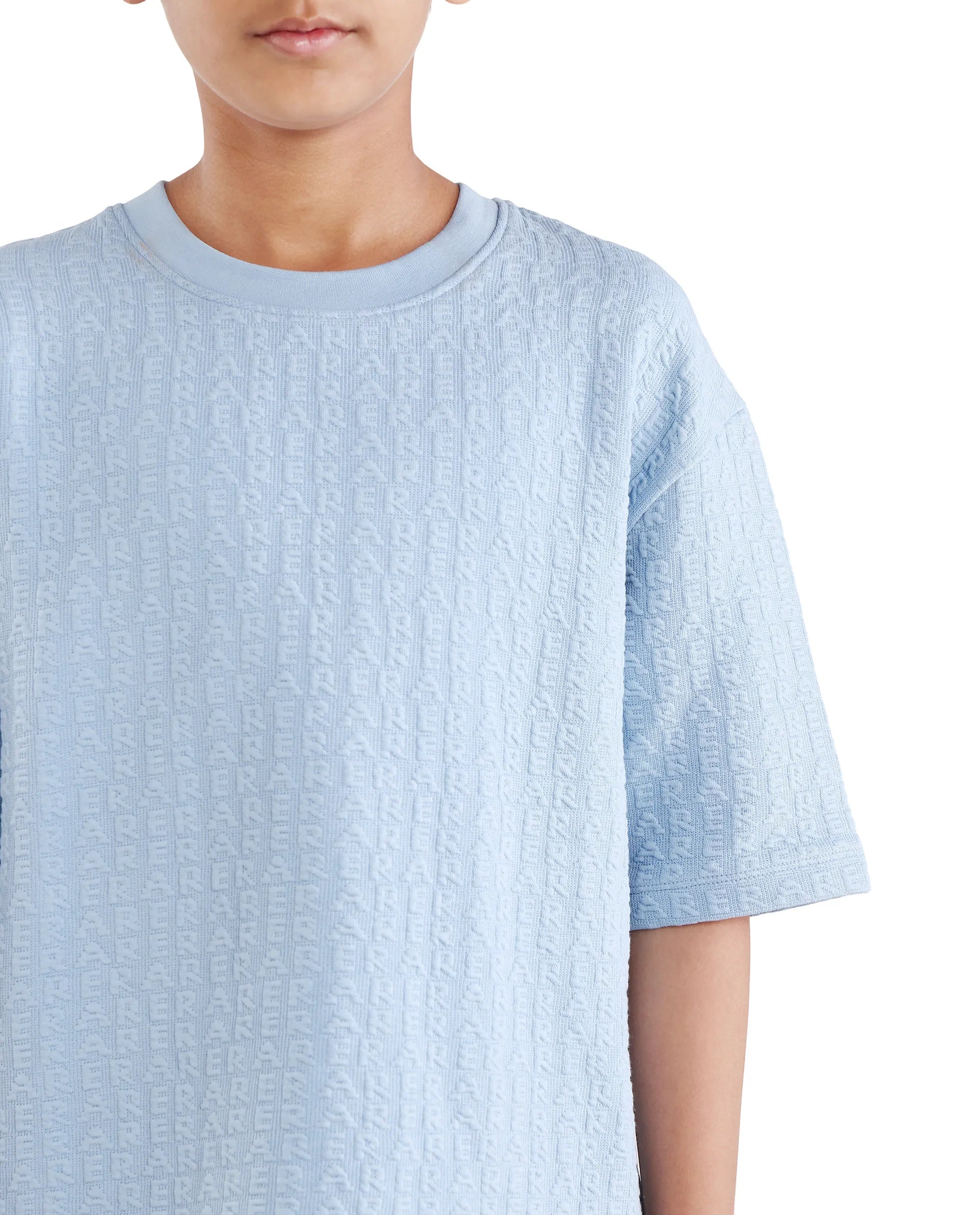Rare Ones Kids Myrok Blue Polyester Blend Pull-On Closure Jacquard Oversized Fit T-Shirt