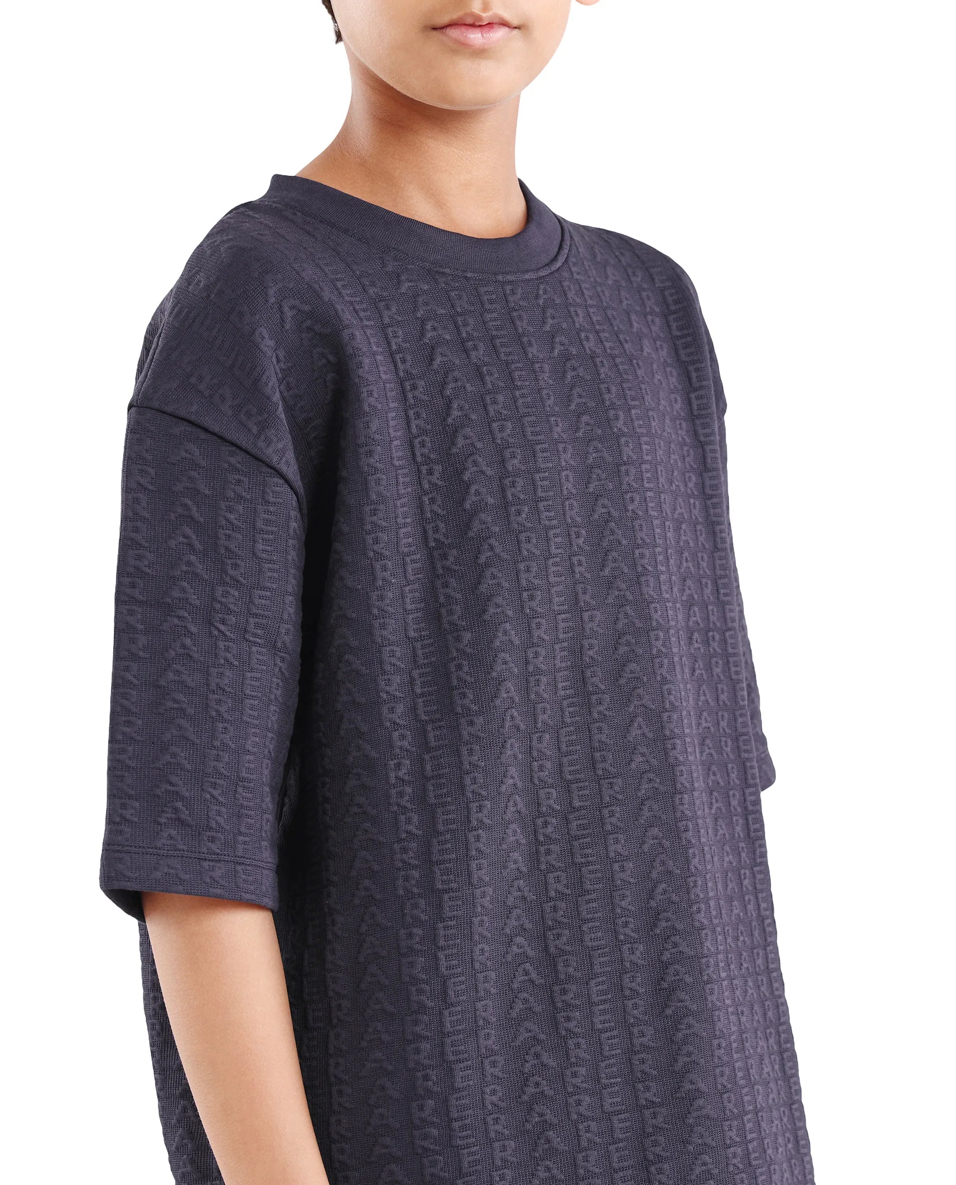 Rare Ones Kids Myrok Purple Polyester Blend Pull-On Closure Jacquard Oversized Fit T-Shirt