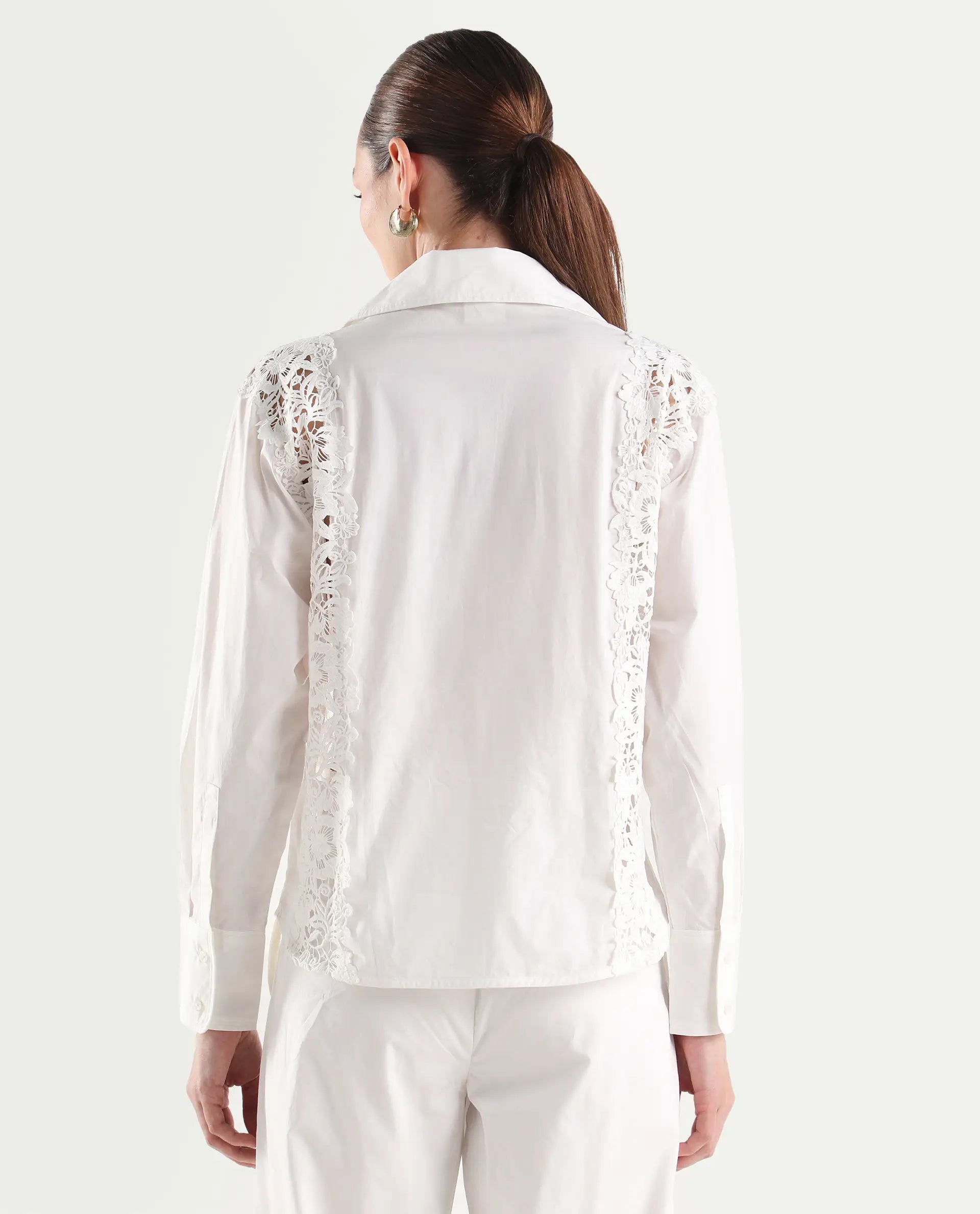 Rareism Women's Mysa-T Off White Cotton Full Sleeve Lapel Neck Relaxed Plain Shirt