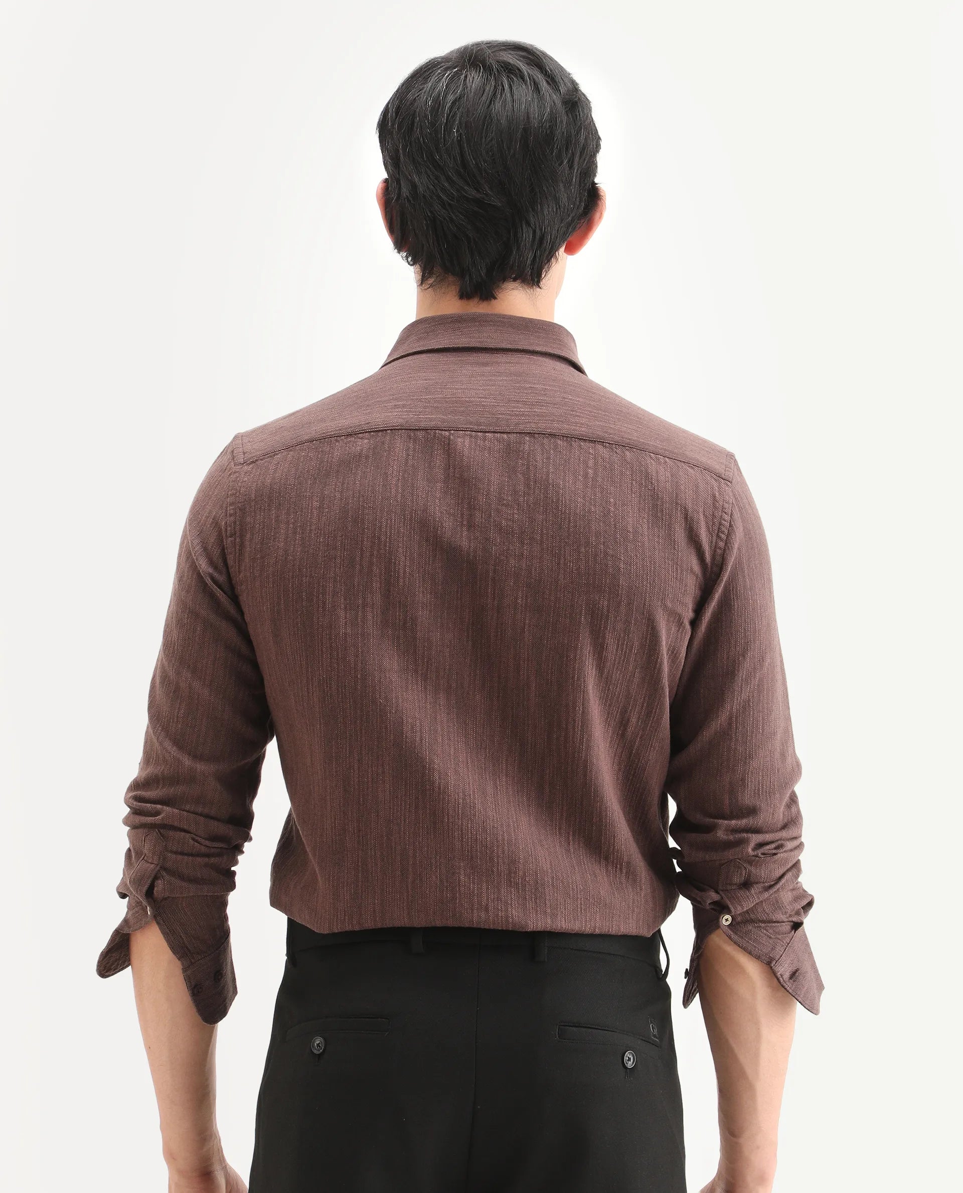 Rare Rabbit Men's Mysa Brown Cotton Fabric Spread Collar Regular Fit Textured Shirt