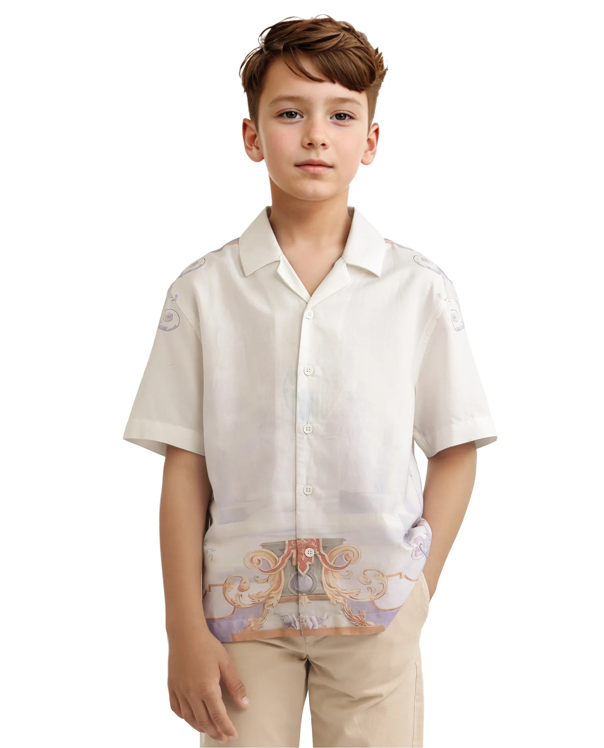 Rare Ones Kids Mysk Off White Viscose Blend Printed Button Closure Regular Fit Shirt