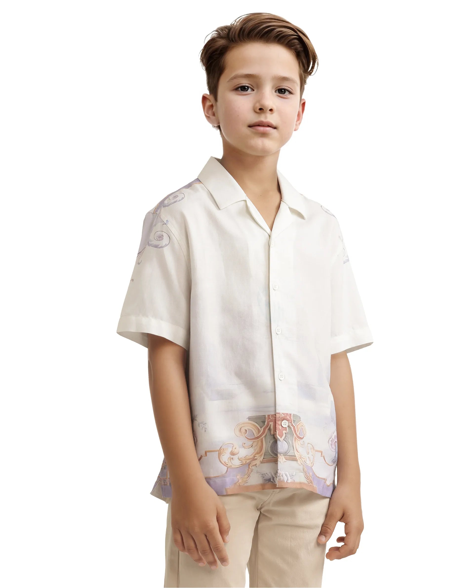 Rare Ones Kids Mysk Off White Viscose Blend Printed Button Closure Regular Fit Shirt