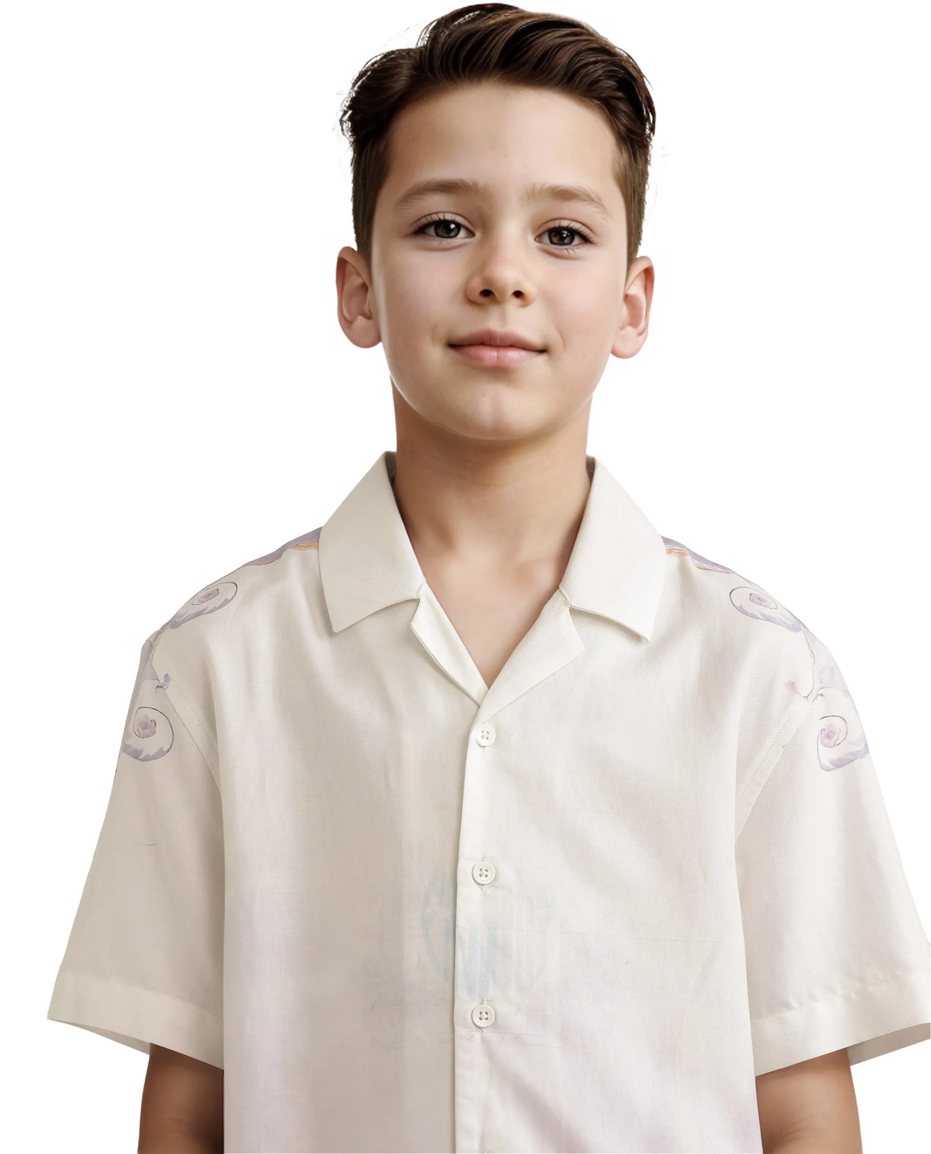 Rare Ones Kids Mysk Off White Viscose Blend Printed Button Closure Regular Fit Shirt