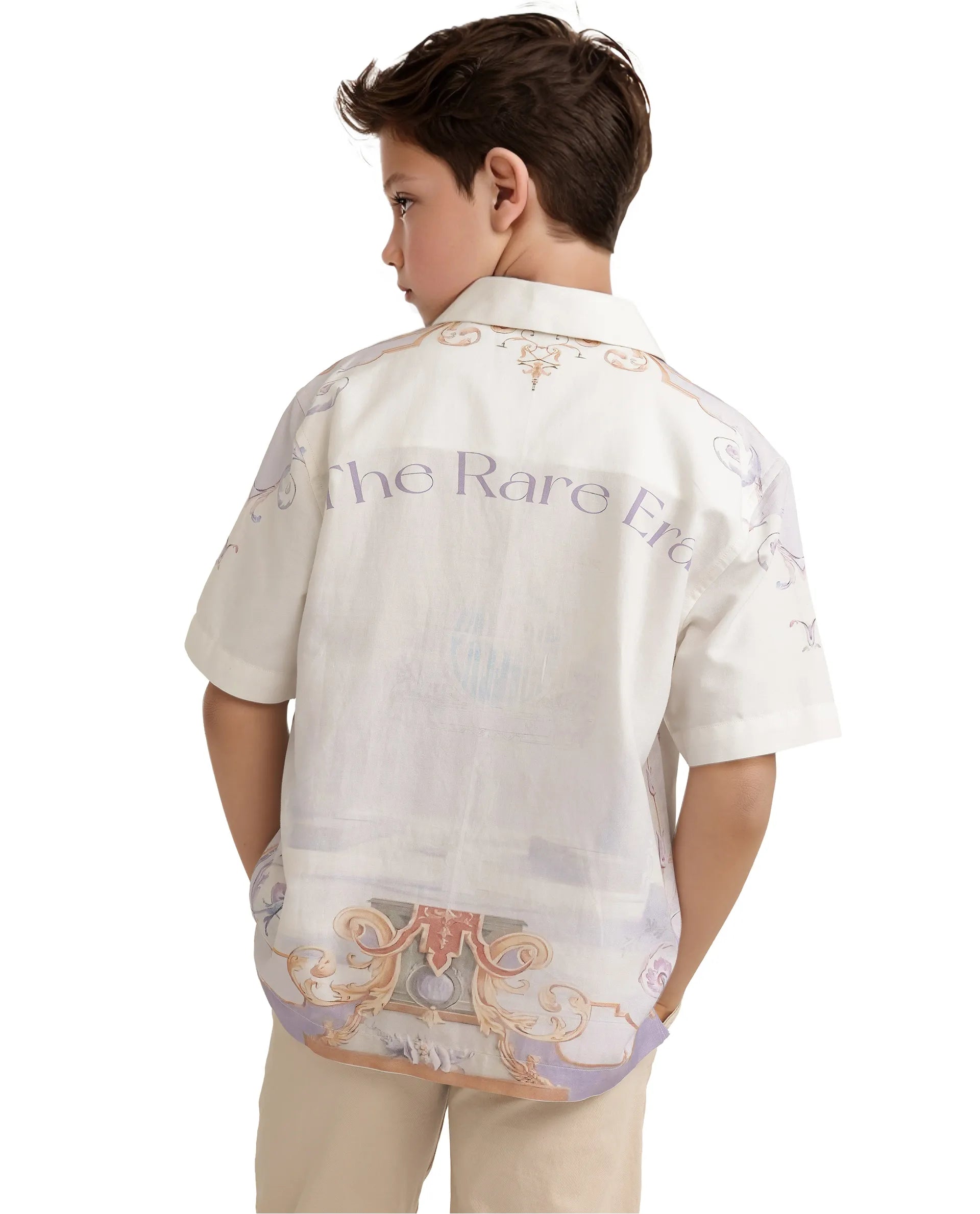 Rare Ones Kids Mysk Off White Viscose Blend Printed Button Closure Regular Fit Shirt
