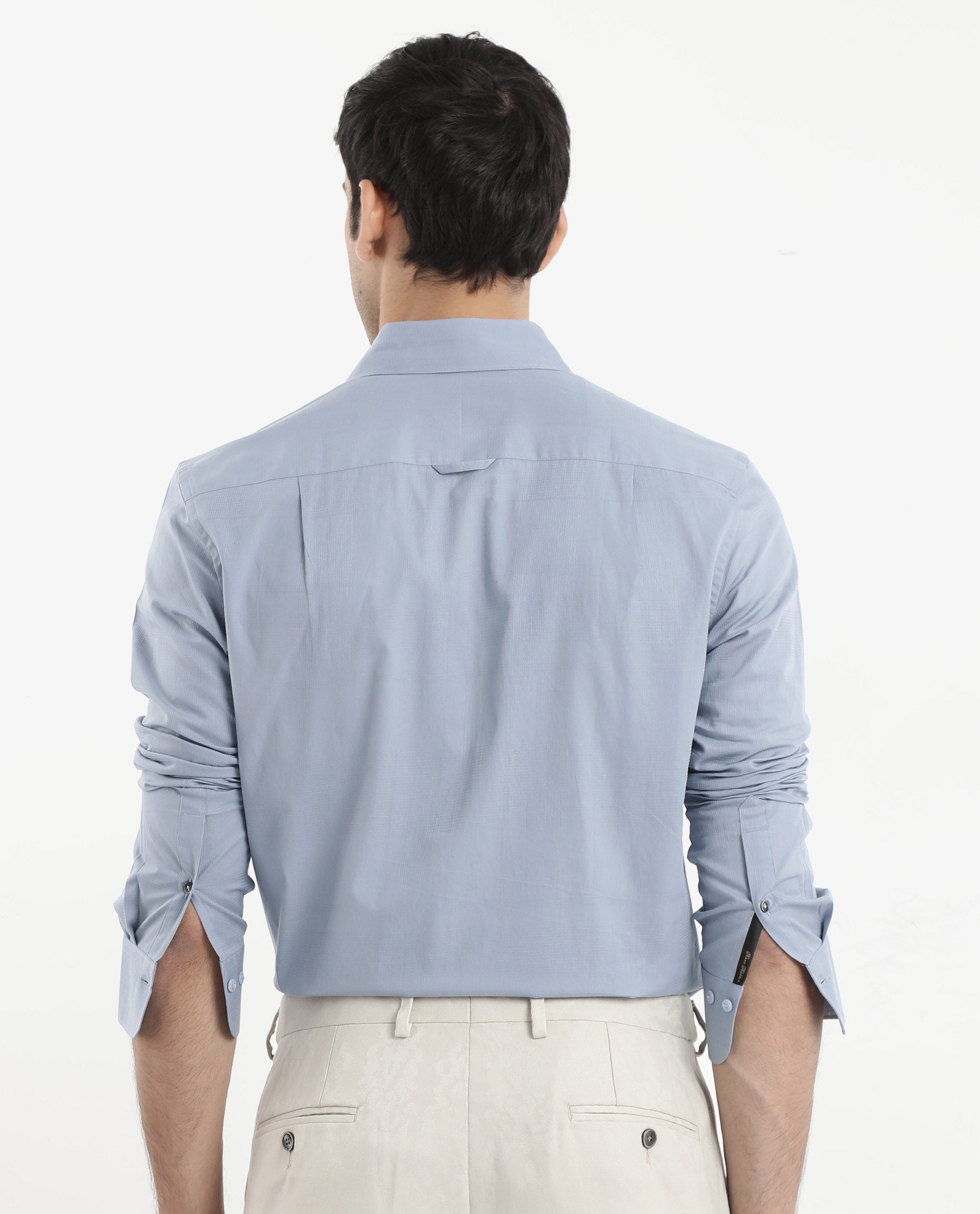 Rare Rabbit Men's Myte Light Blue Cotton Fabric Full Sleeve Regular Fit Self Check Dobby Shirt