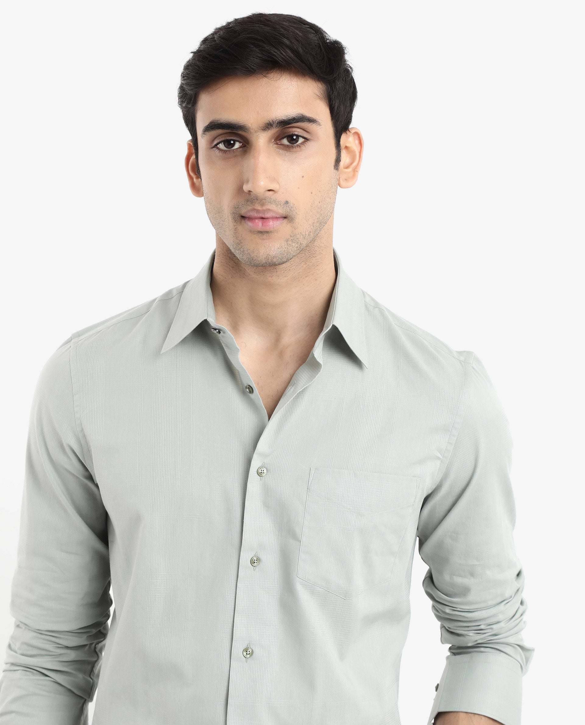 Rare Rabbit Men's Myte Green Cotton Fabric Full Sleeve Regular Fit Self Check Dobby Shirt