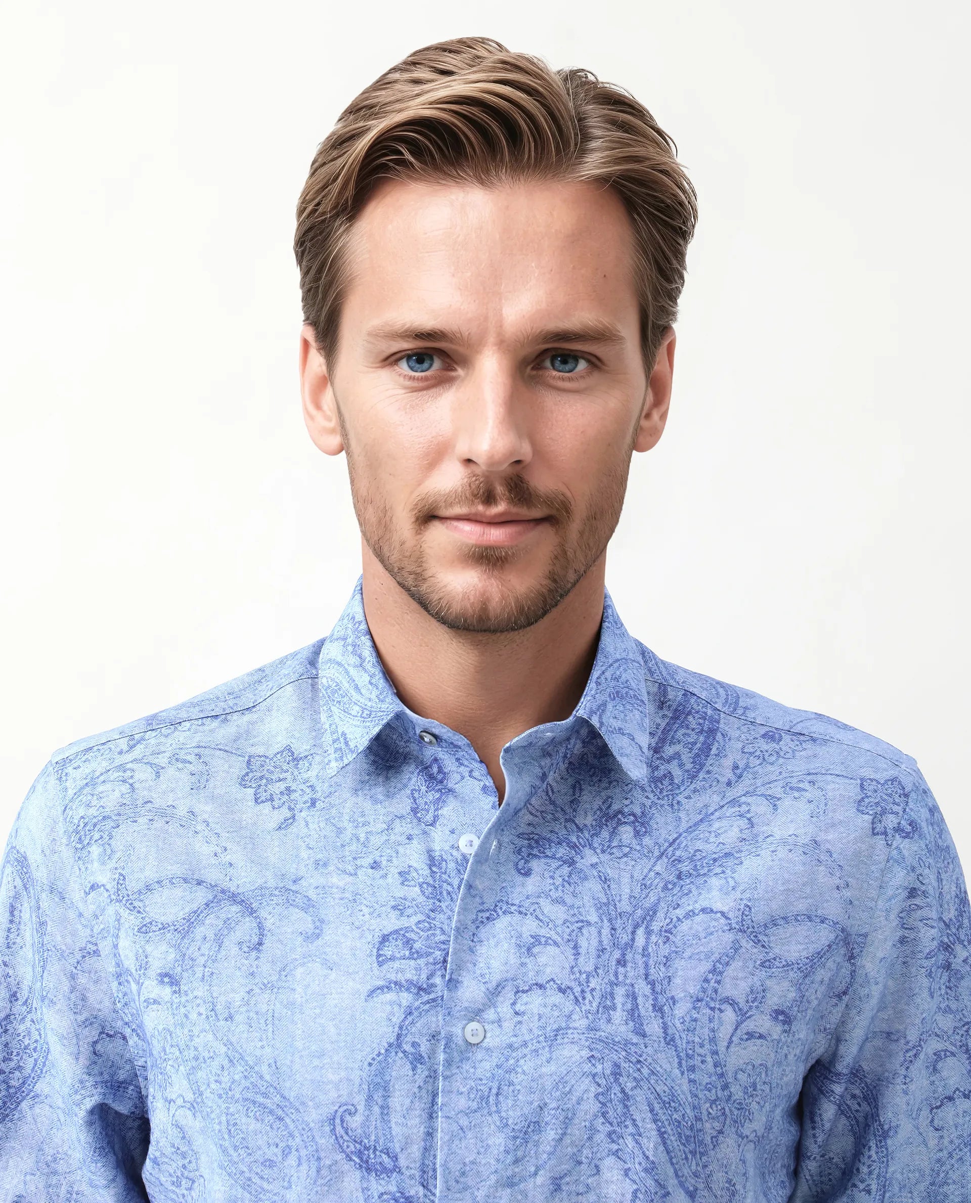 Rare Rabbit Men's Naci Light Blue Tencel Paisley Print Regular Fit Full Sleeve Collared Shirt