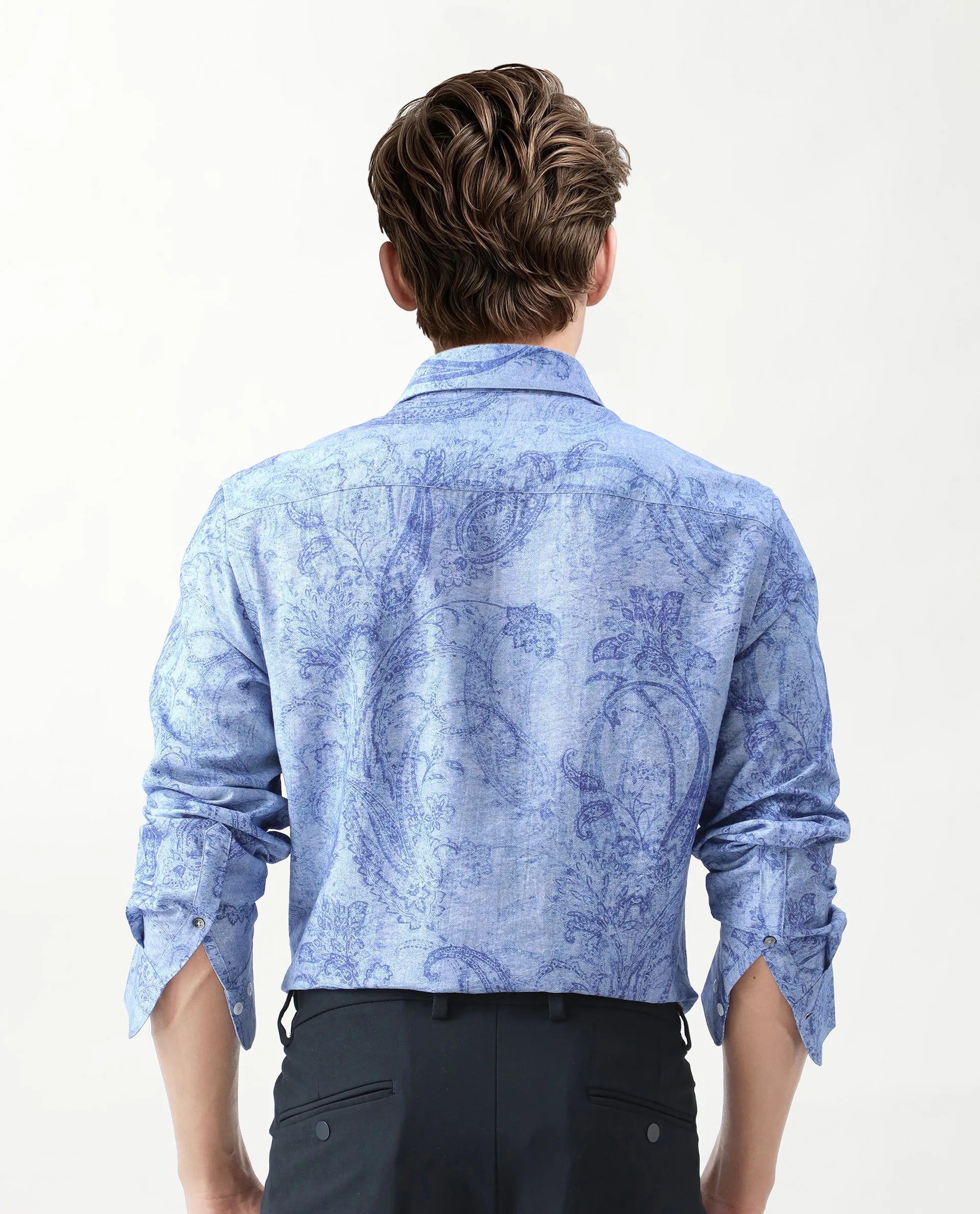 Rare Rabbit Men's Naci Light Blue Tencel Paisley Print Regular Fit Full Sleeve Collared Shirt