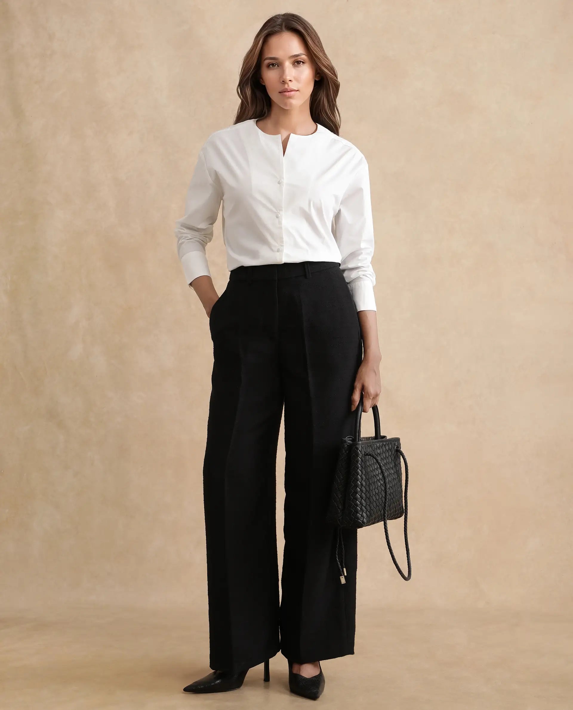 Rareism Women's Nagoya White Cotton Blend Crew Neck Plain Cuffed Sleeve Regular Fit Top