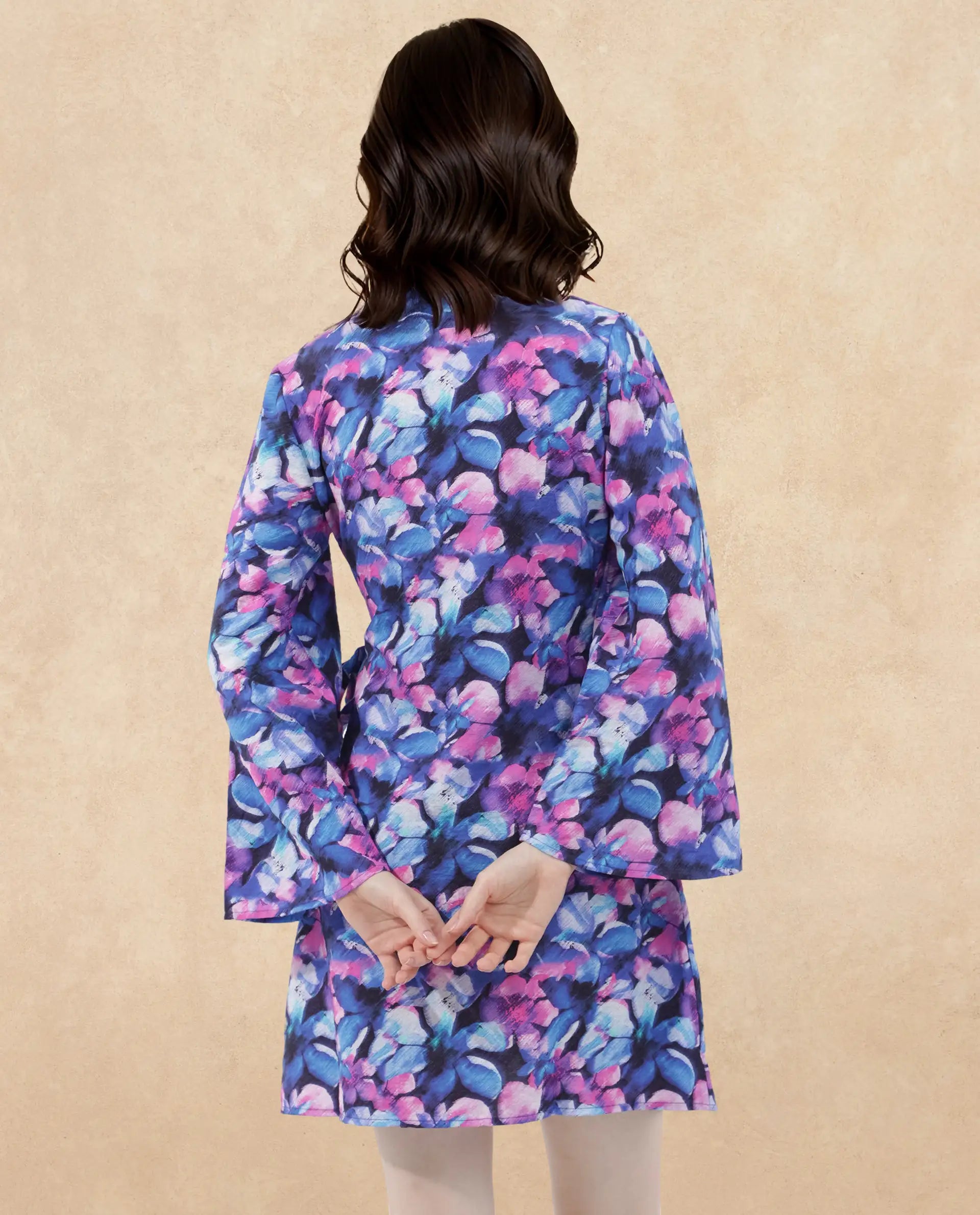 Rareism Women's Naho Multi Rayon Overlap Neck Floral Print Mini Wrap Dress