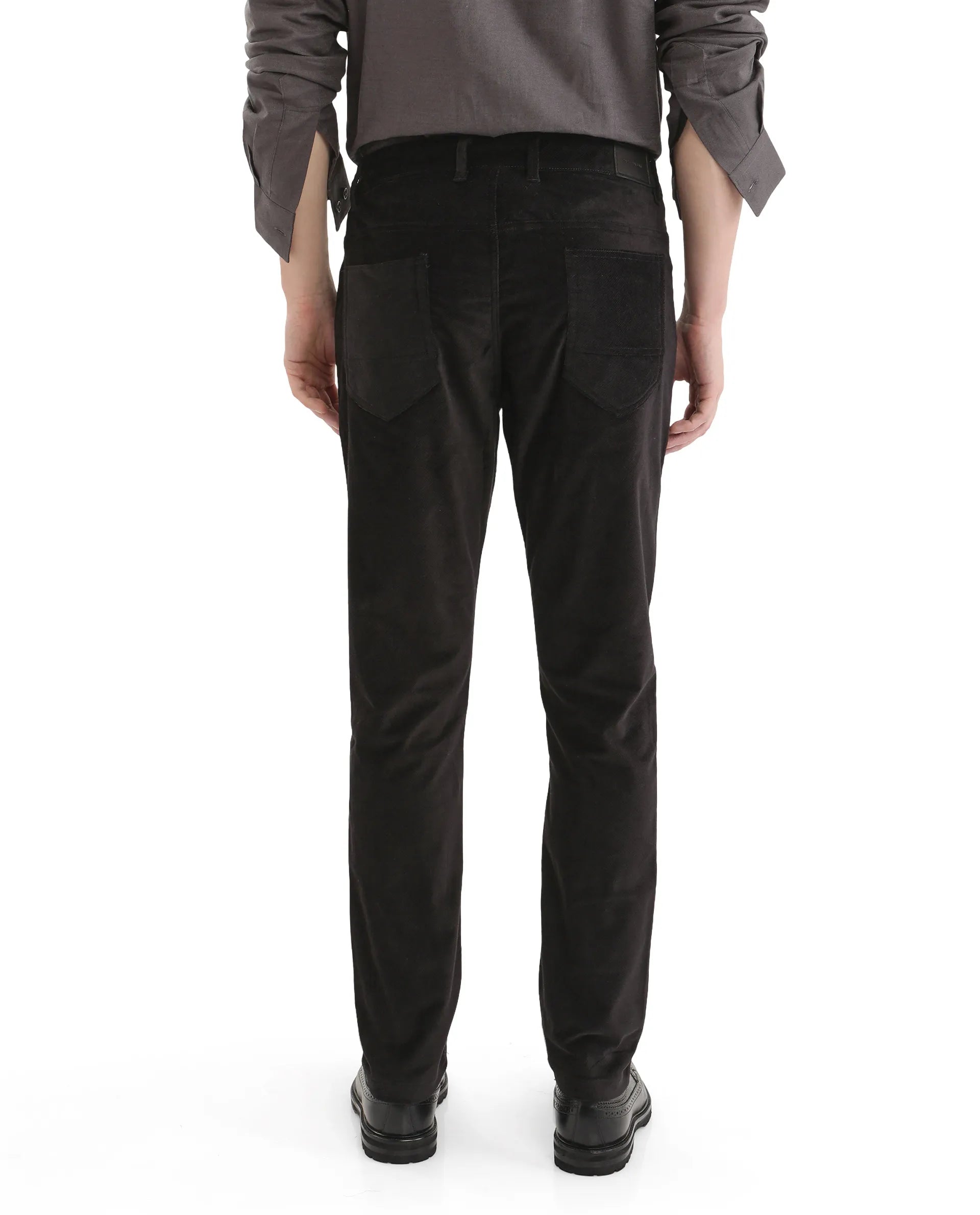 Rare Rabbit Men Nahor Black Cotton Blend Fabric Button Closure Regular Fit Plain Trouser