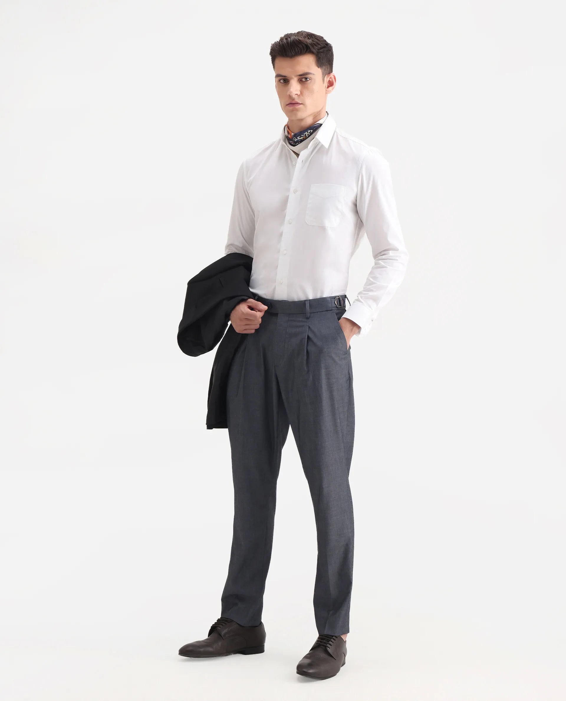 Rare Rabbit Men's Naji Blue Cotton Blend Plain Relaxed Fit Trouser