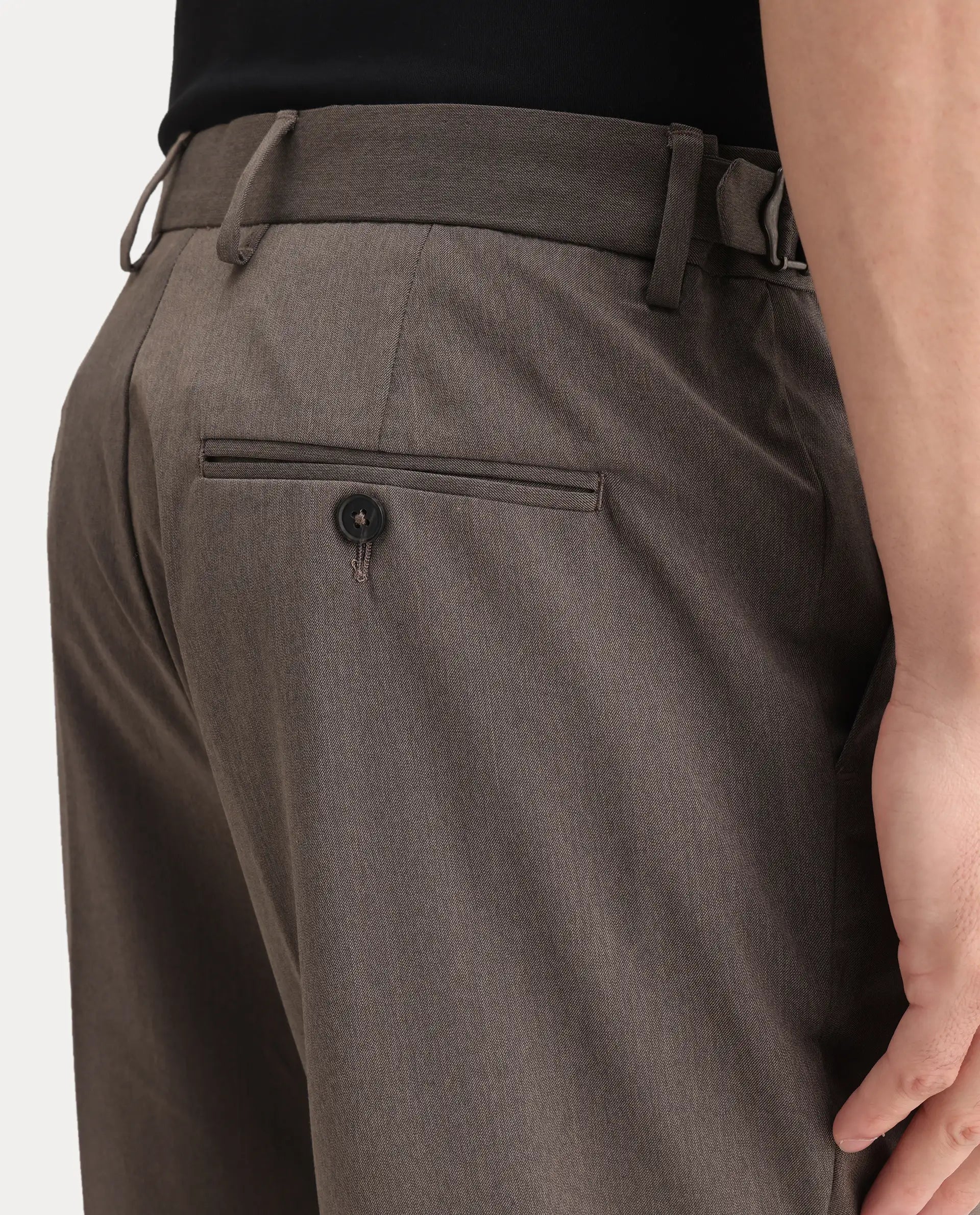 Rare Rabbit Men's Naji Dark Brown Cotton Blend Plain Relaxed Fit Trouser