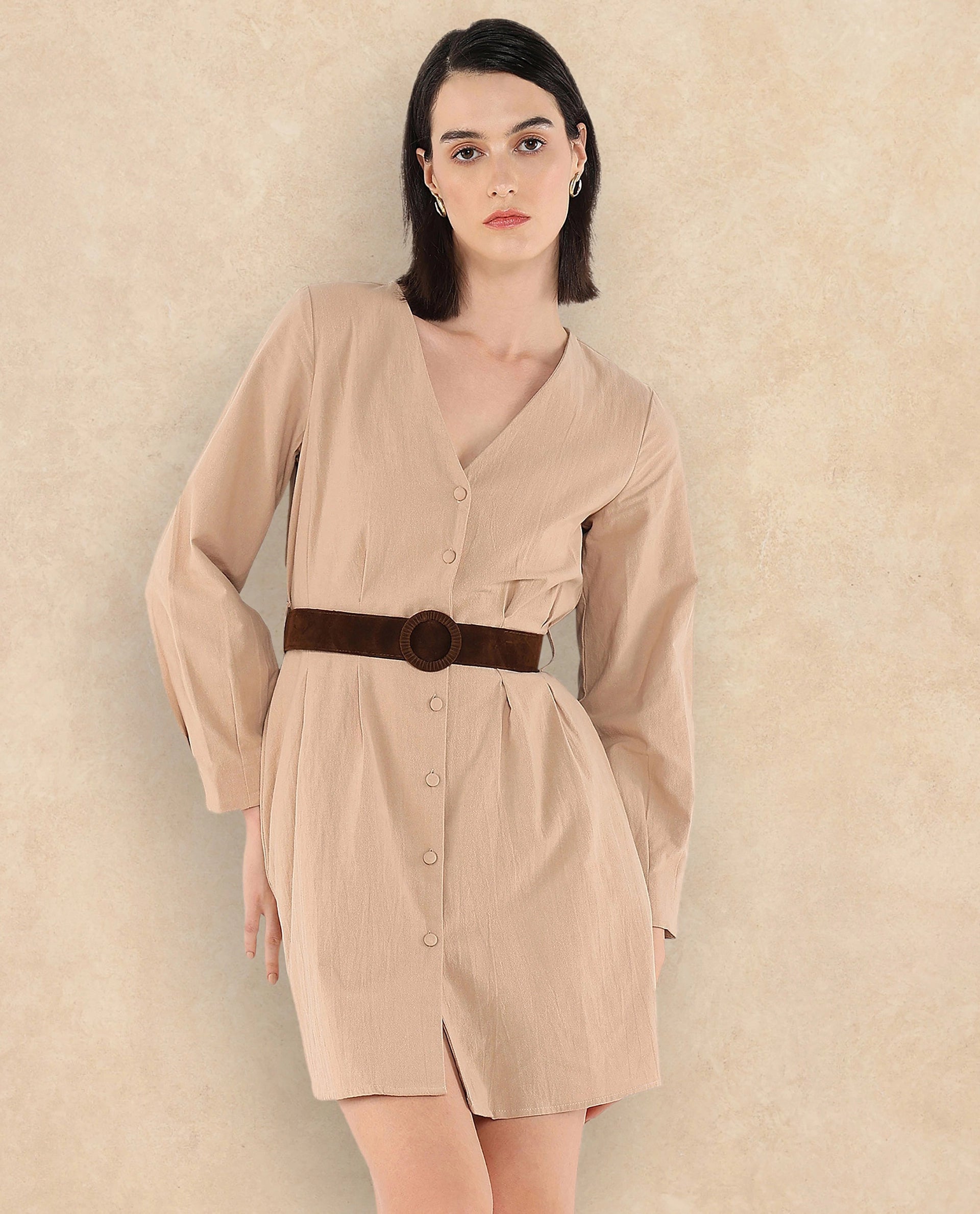 Rareism Women Nami Beige Plain Dress