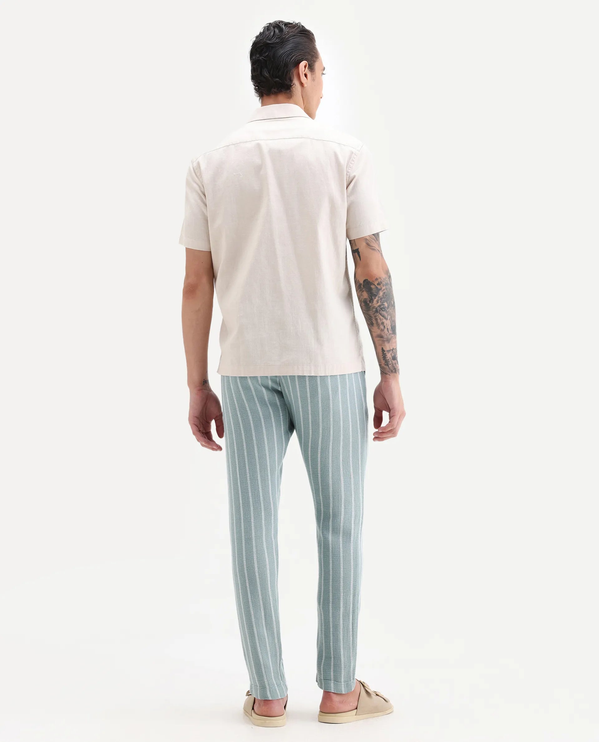Rare Rabbit Men's Nanost Pastel Green Plain Regular Fit Trouser