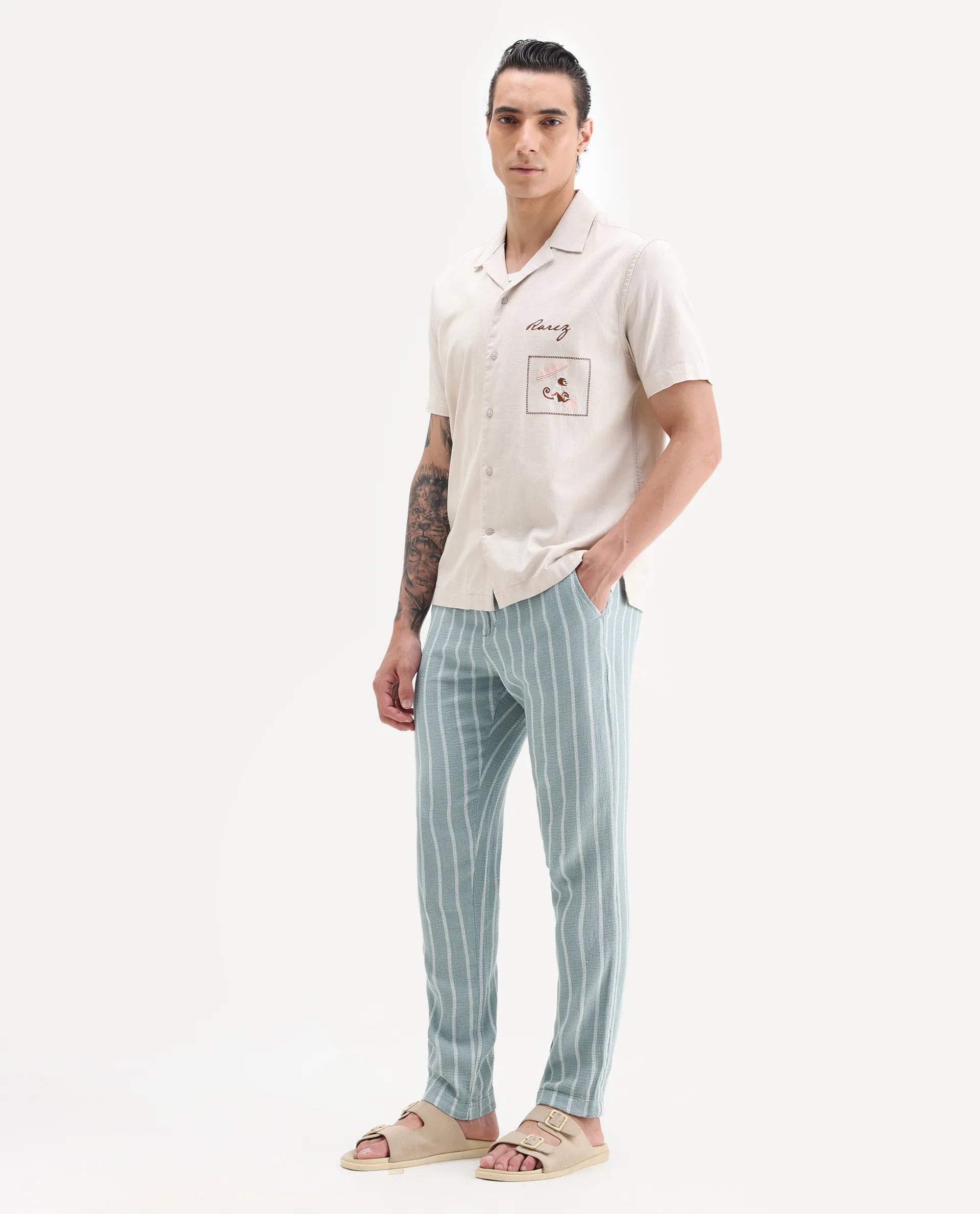 Rare Rabbit Men's Nanost Pastel Green Plain Regular Fit Trouser