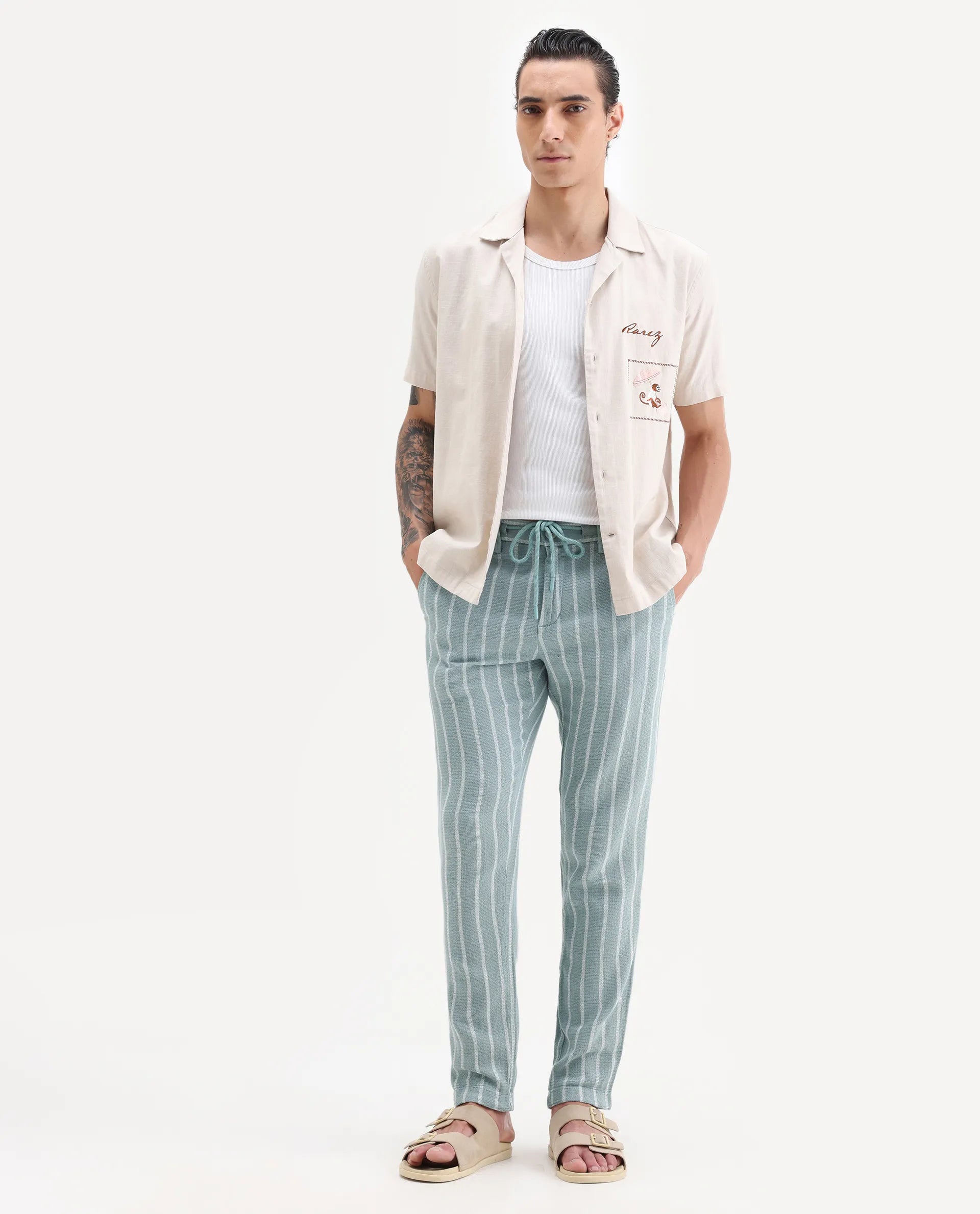 Rare Rabbit Men's Nanost Pastel Green Plain Regular Fit Trouser