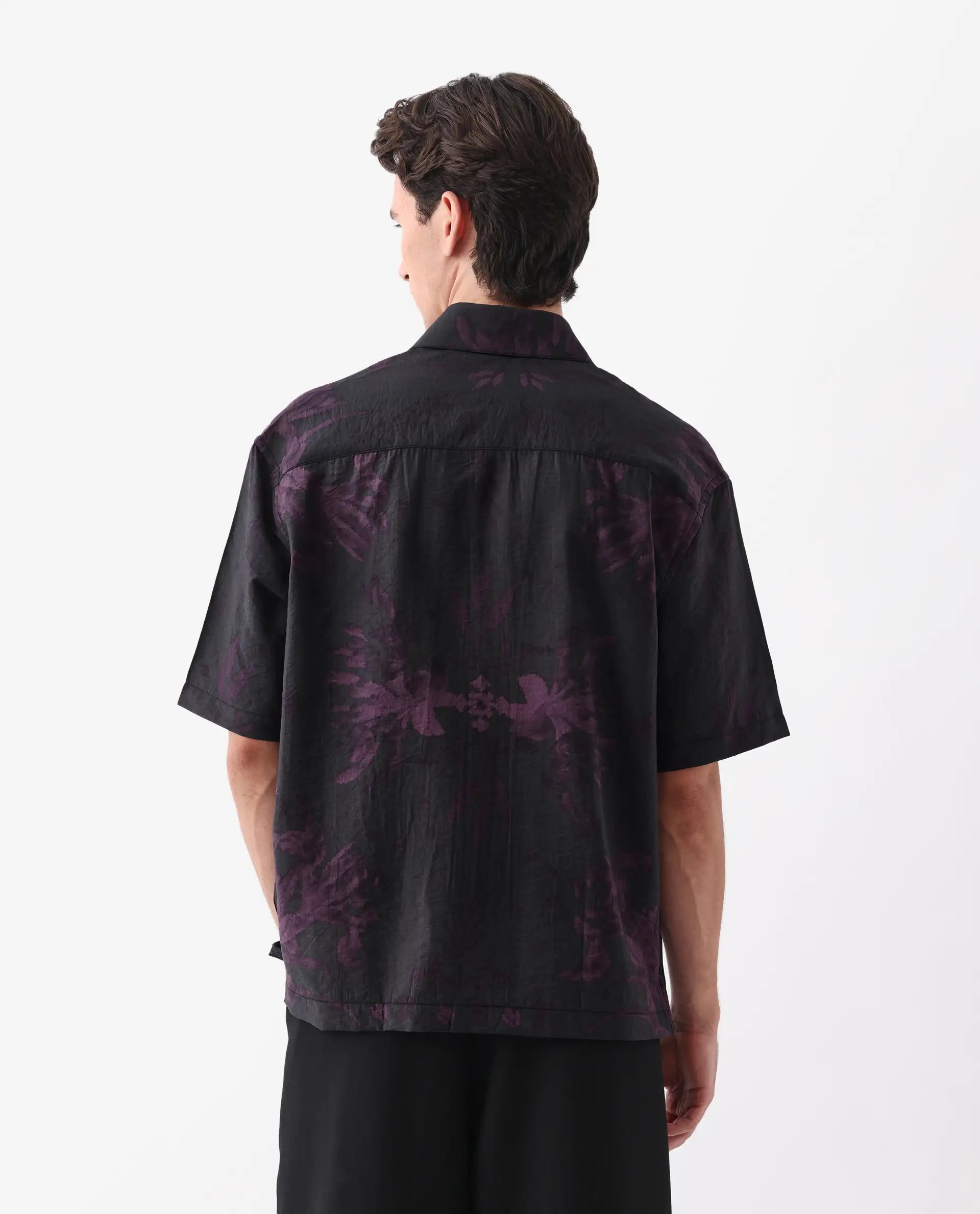 Rare Rabbit Men's Nao Black Cotton Blend Abstract Print Boxy Fit Half Sleeve Collared Shirt