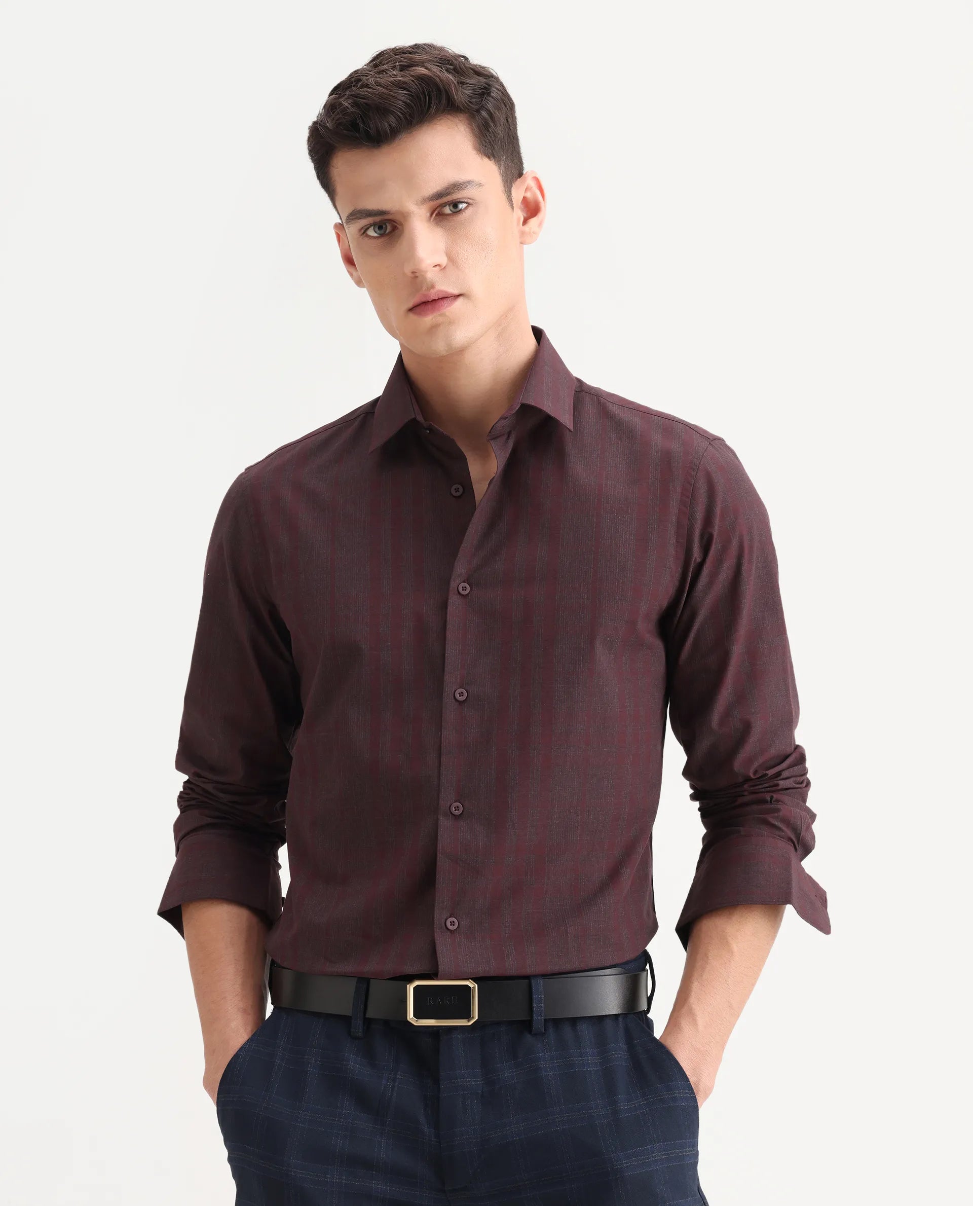 Buy Naro-25 - Dark Red Regular Fit Checked Print Shirt| Rare Rabbit