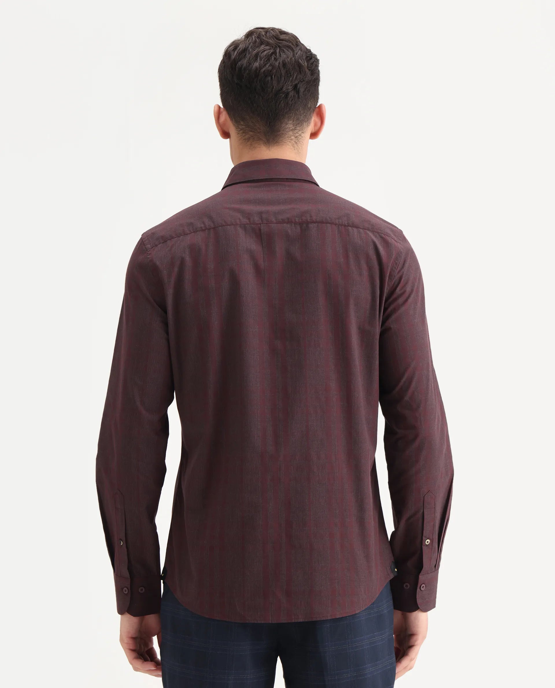Rare Rabbit Men's Naro-25 Dark Red Cotton Checked Print Regular Fit Full Sleeve Spread Collar Shirt
