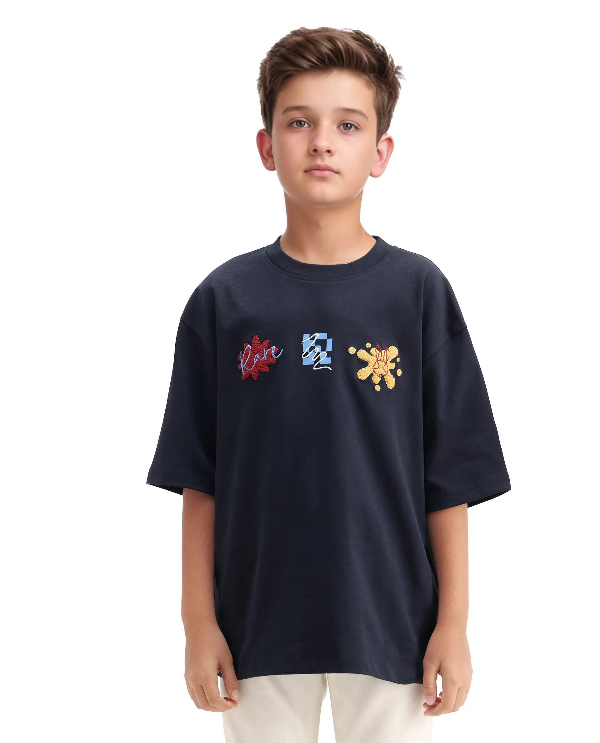 Rare Ones Kids Nars Navy Cotton Embroidered Oversized T-Shirt
