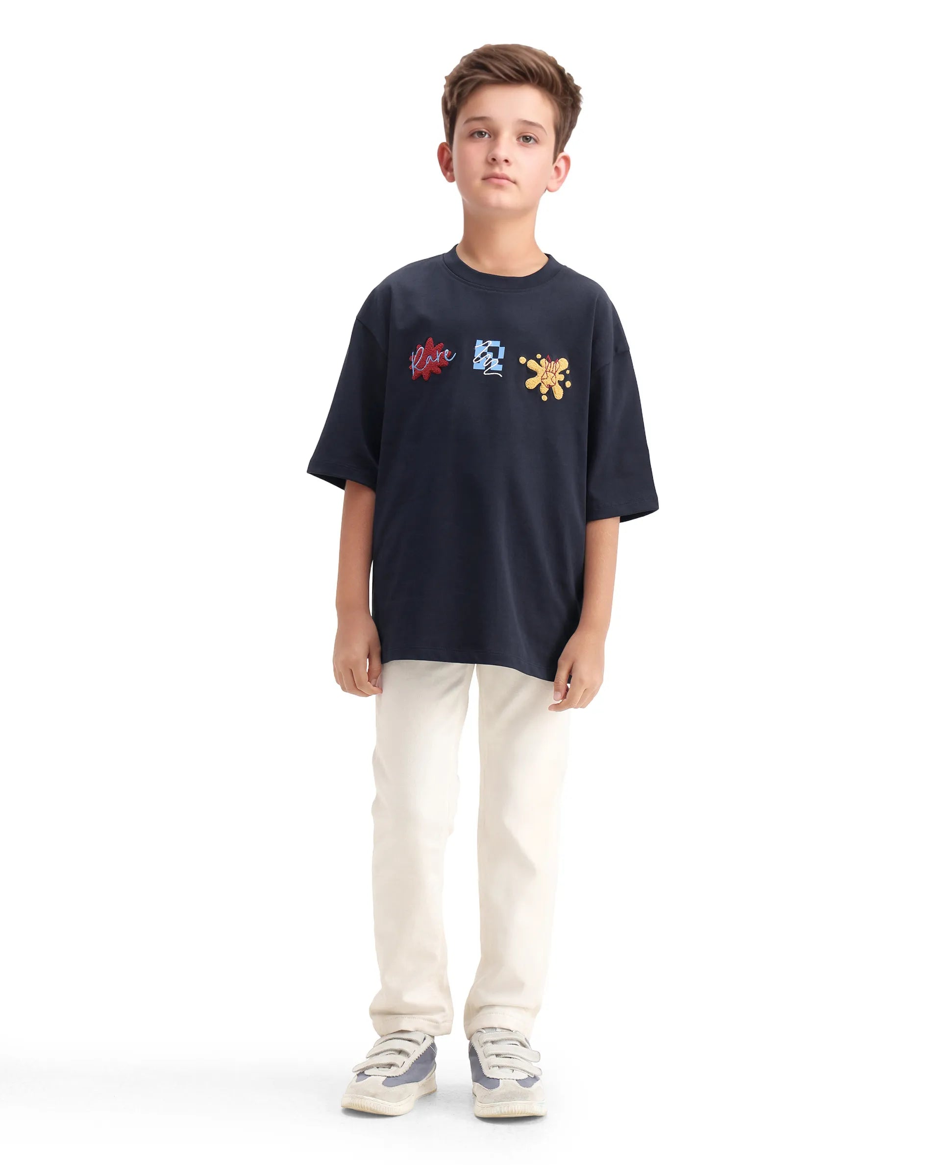 Rare Ones Kids Nars Navy Cotton Embroidered Oversized T-Shirt