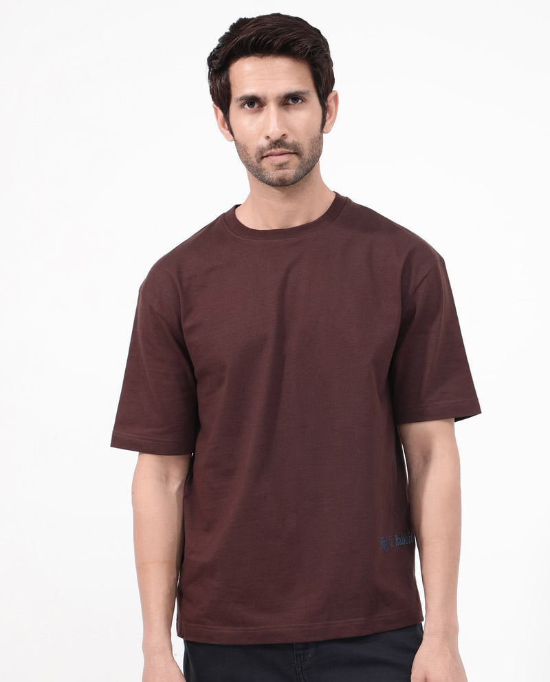 Rare Rabbit Articale Mens Nash Brown Cotton Polyester Fabric Short Sleeve Crew Neck Boxy Fit Printed T-Shirt