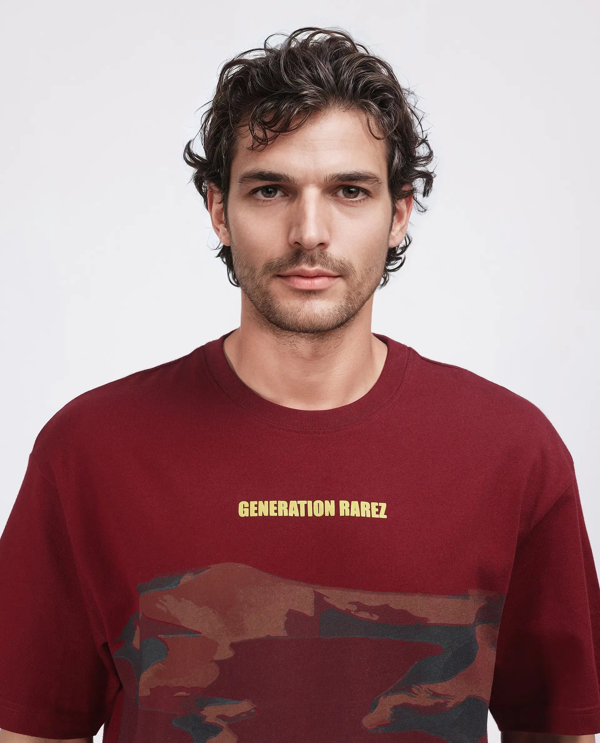 Rare Rabbit Men Naso Red Cotton Fabric Short Sleeve Crew Neck Oversized Fit Ombre T-Shirt