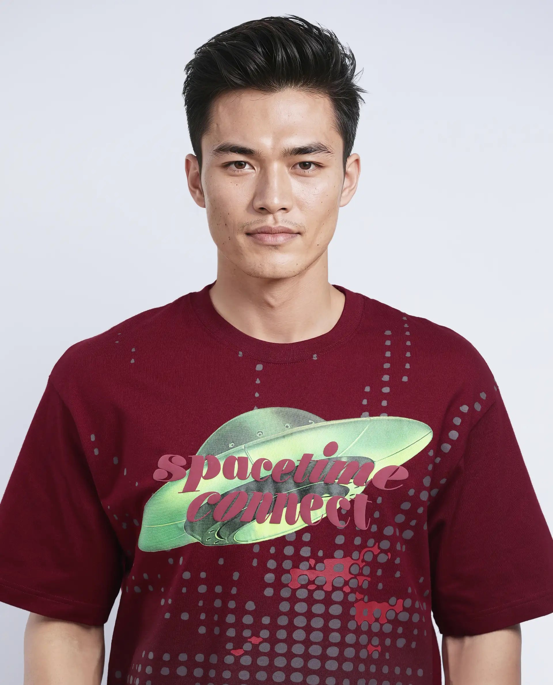 Rare Rabbit Men's Nas Red Cotton Graphic Print Oversized Fit Half Sleeve Crew Neck T-Shirt