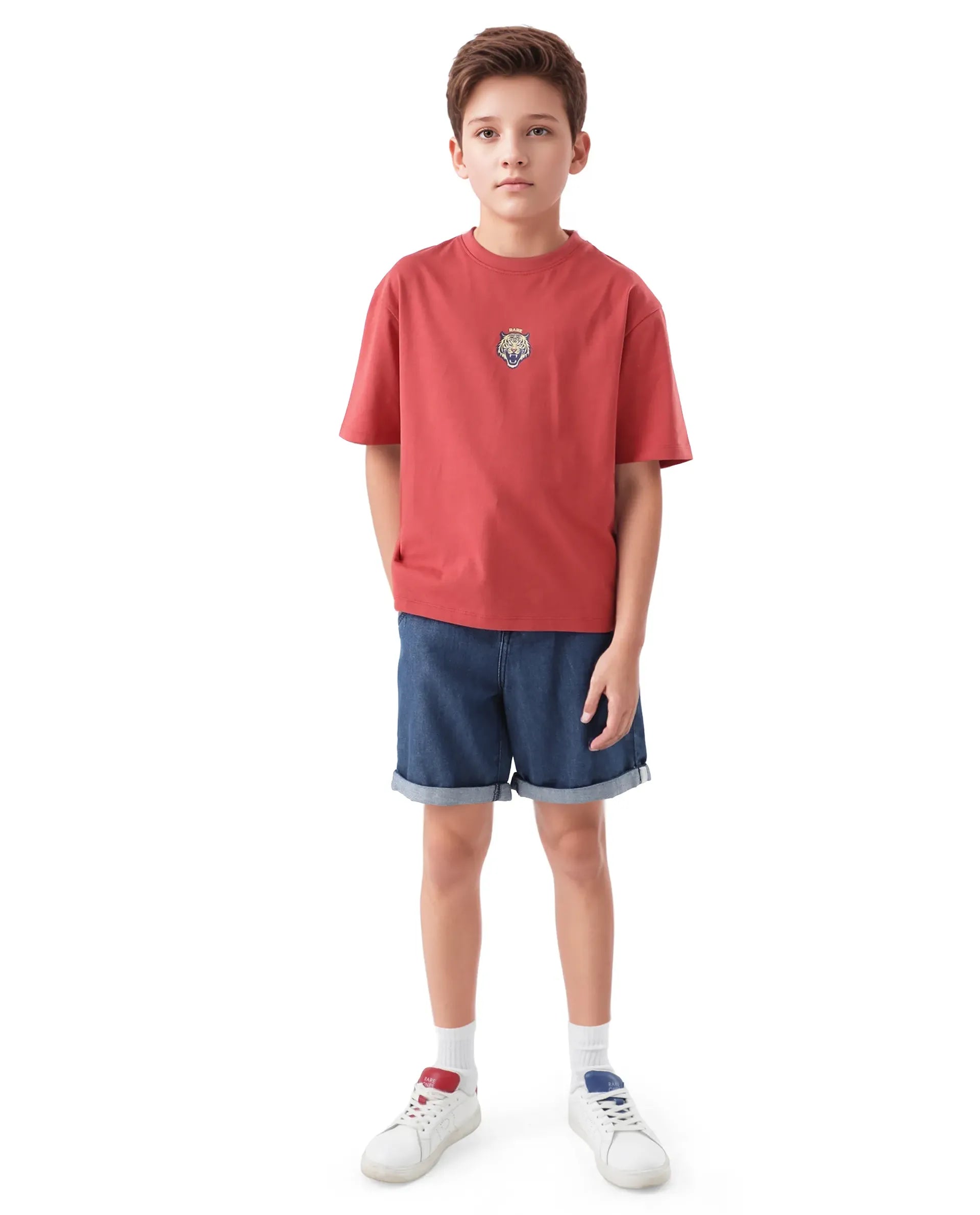 Rare Ones Kids Nate-T Dusky Red Cotton Printed Slip-On Oversized Fit T-Shirt
