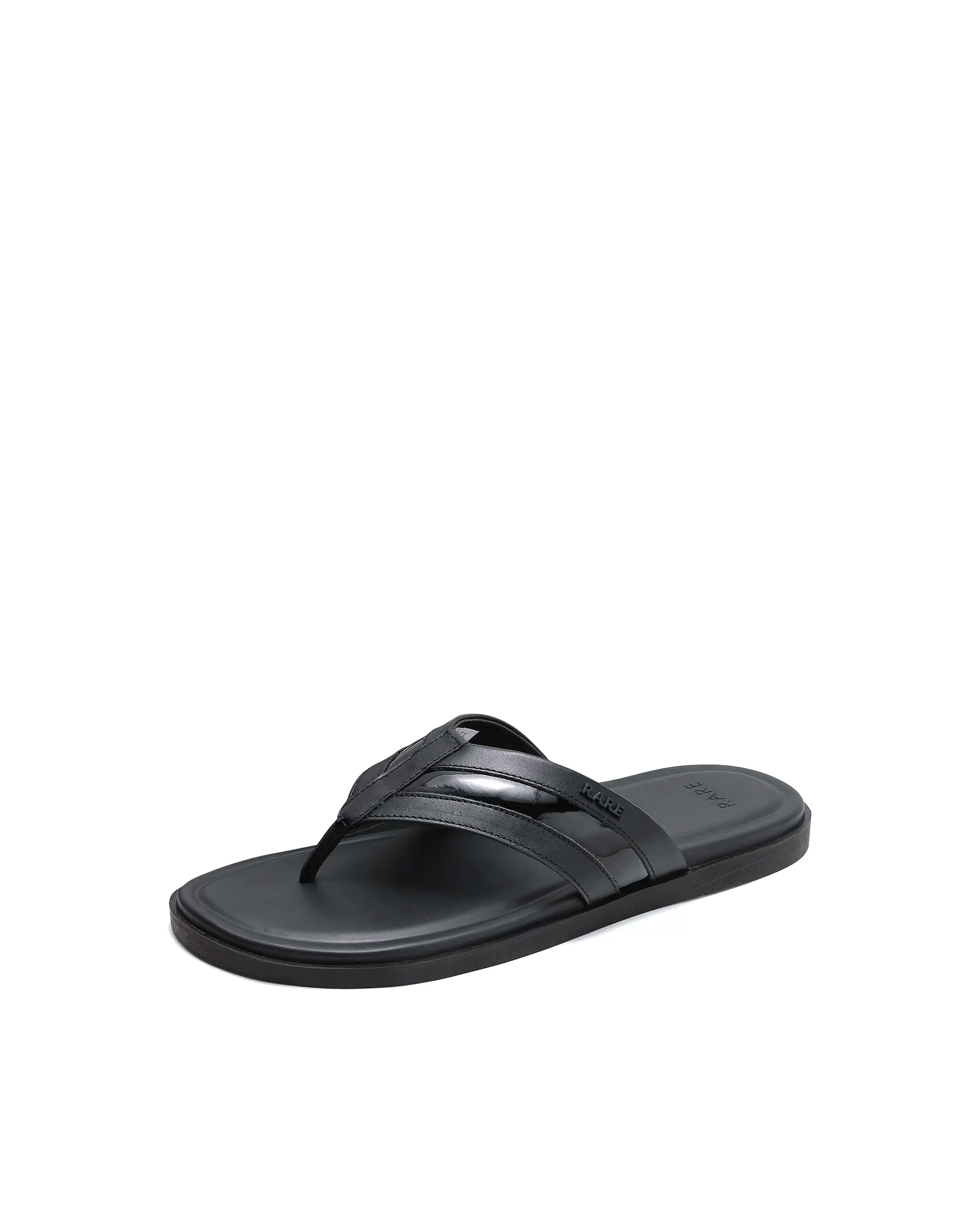 Rarez Men's Nate Black Leather Regular Sandal