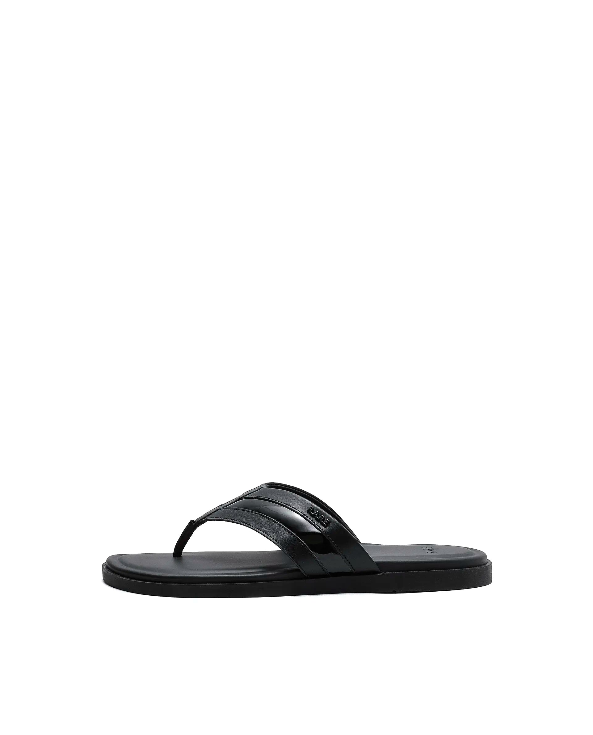Rarez Men's Nate Black Leather Regular Sandal