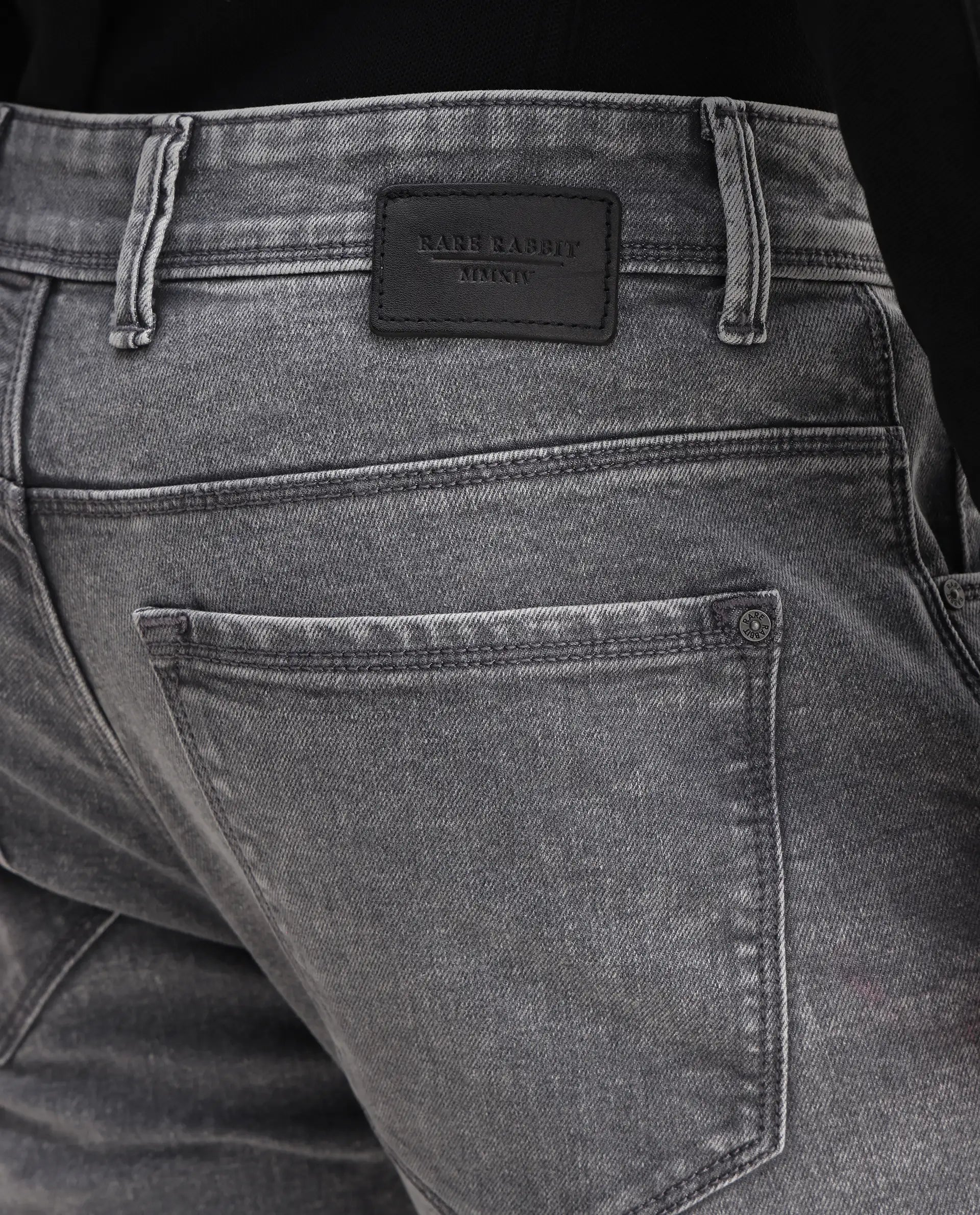 Rare Rabbit Men's Nater Light Grey Cotton Plain Hawk Slim Fit Jeans