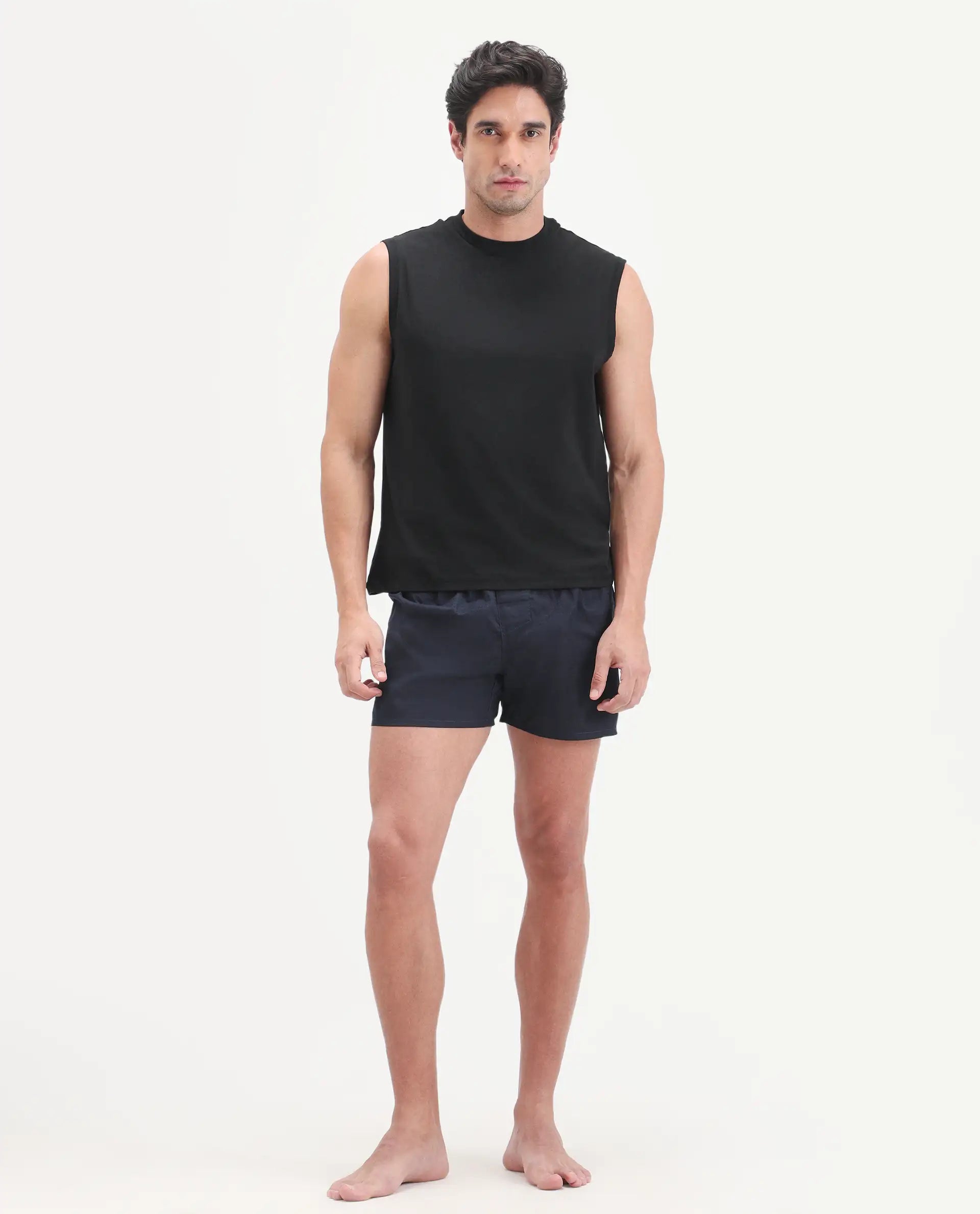 Rare Rabbit Men's Nats Black Cotton Lycra Fabric Regular Fit Plain Stretchable Sleeveless Vest