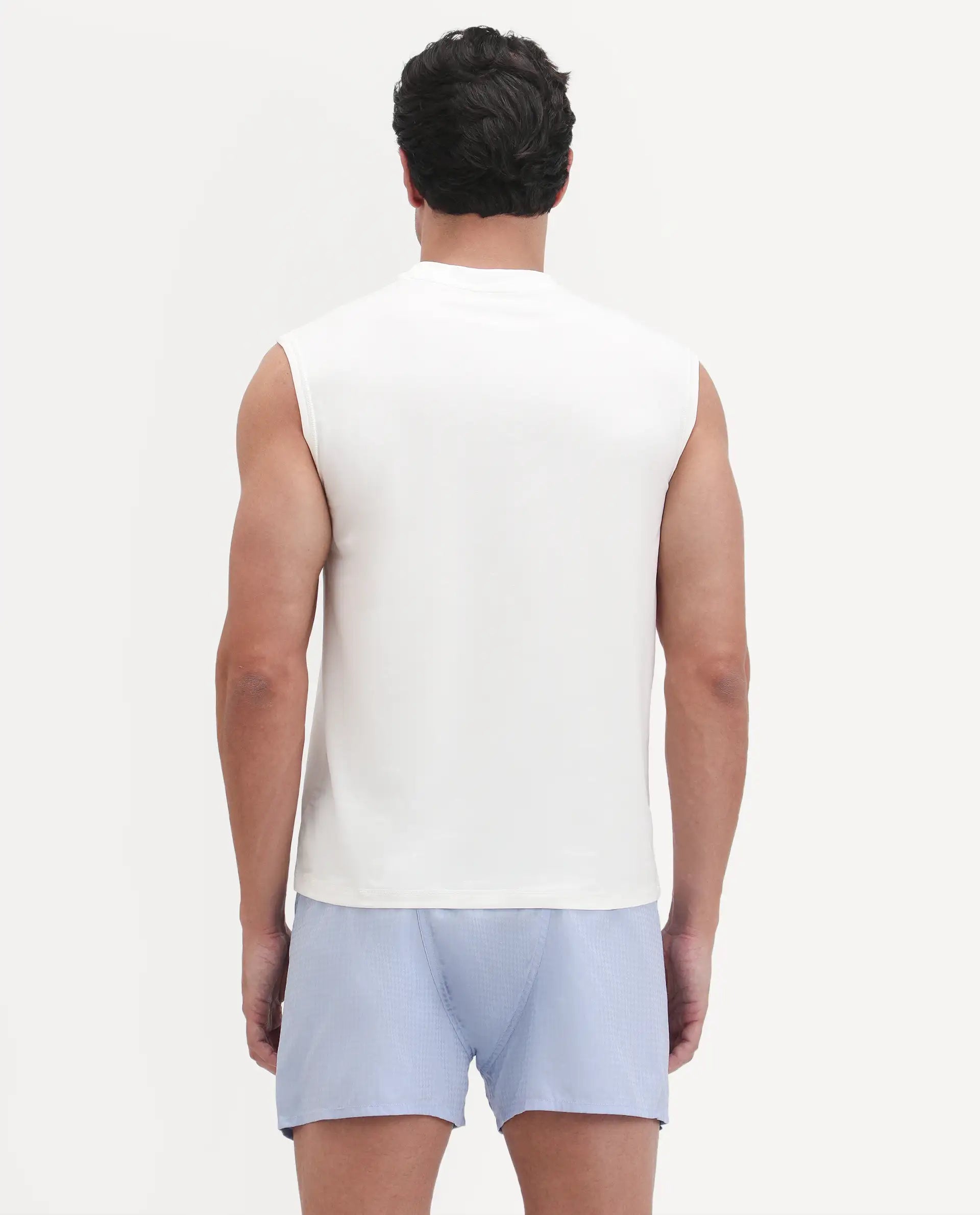 Rare Rabbit Men's Nats White Cotton Lycra Fabric Regular Fit Plain Stretchable Sleeveless Vest