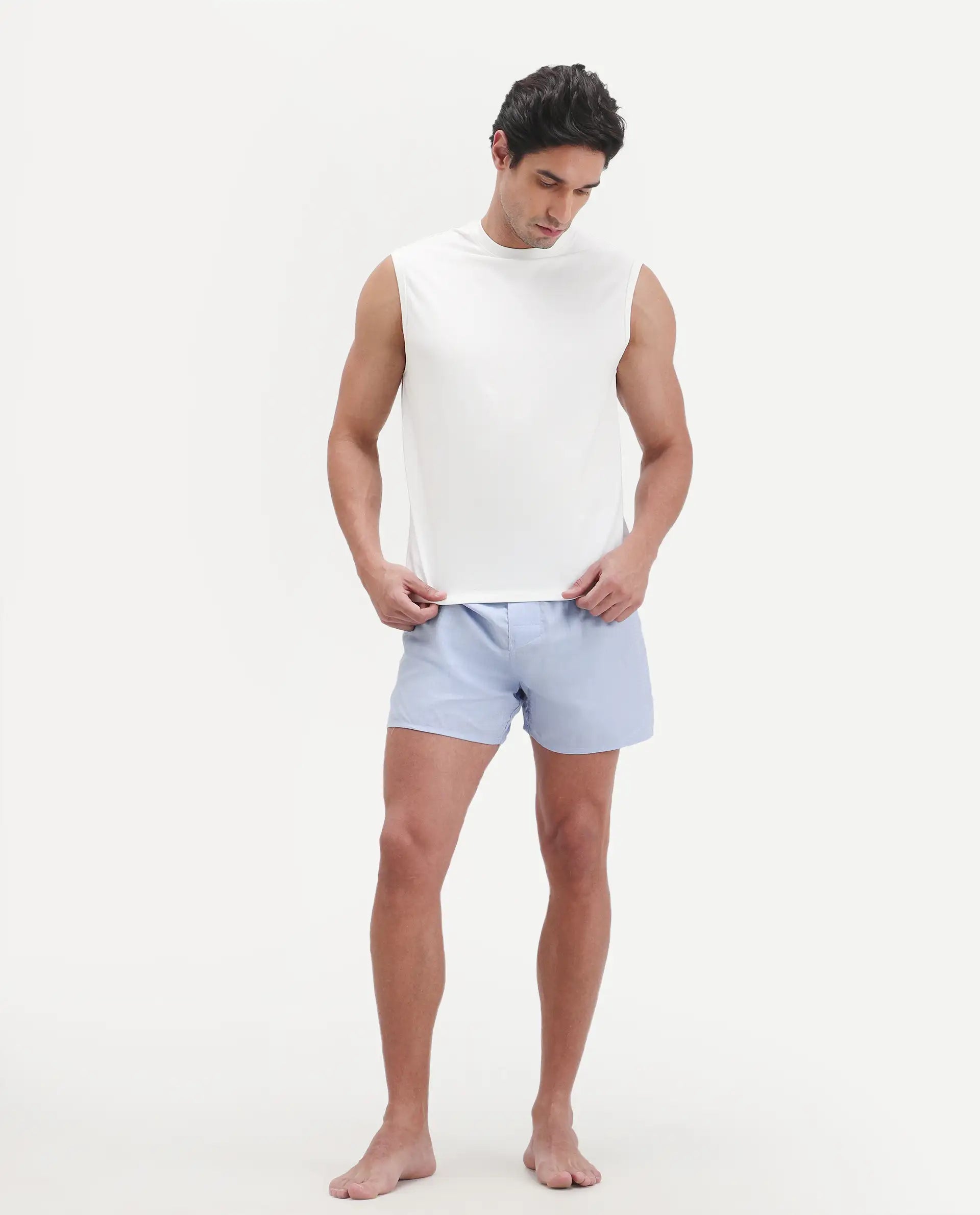 Rare Rabbit Men's Nats White Cotton Lycra Fabric Regular Fit Plain Stretchable Sleeveless Vest