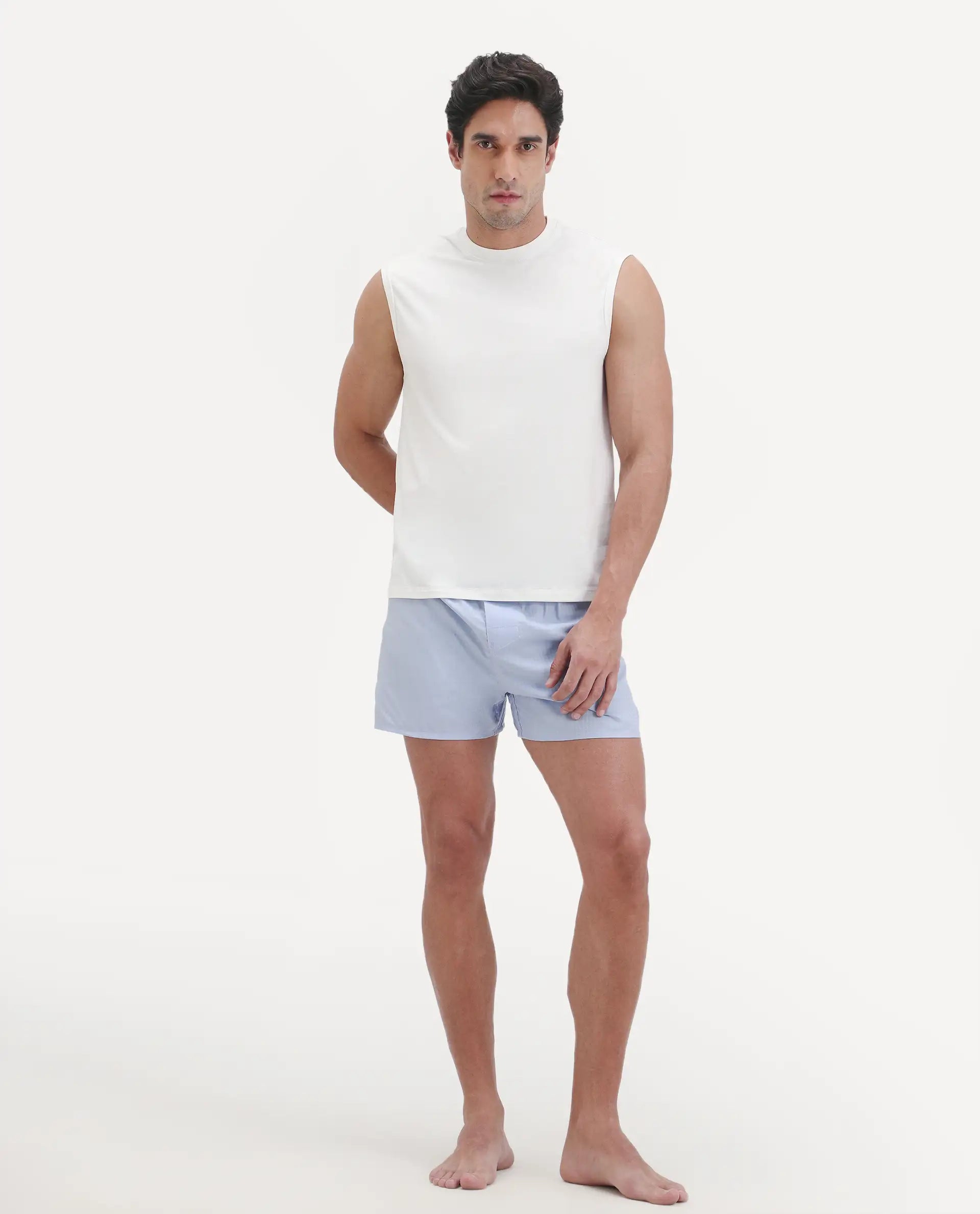 Rare Rabbit Men's Nats White Cotton Lycra Fabric Regular Fit Plain Stretchable Sleeveless Vest