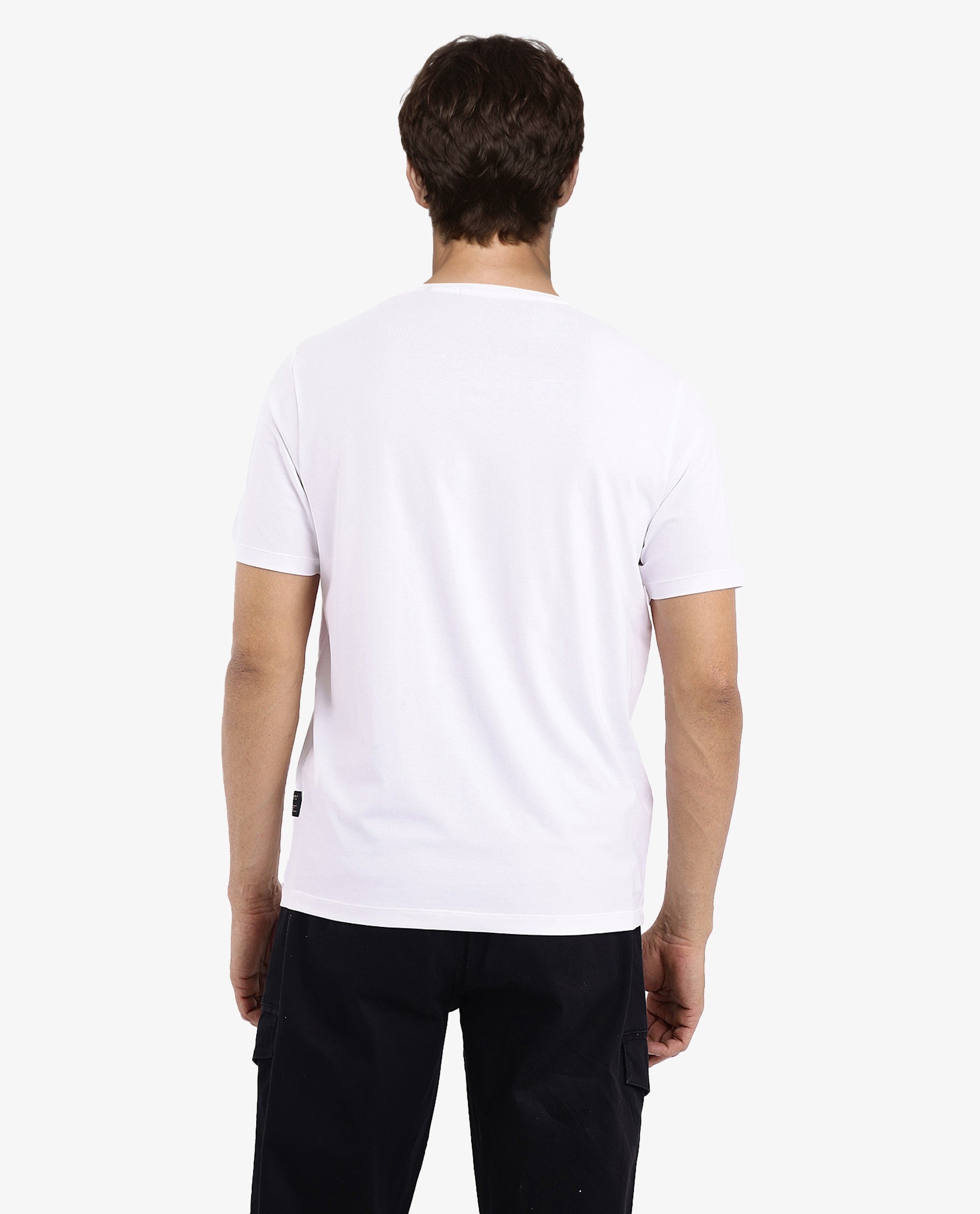 Rare Rabbit Men Naz White Cotton Lycra Fabric Short Sleeve Crew Neck Regular Fit Graphic Print T-Shirt