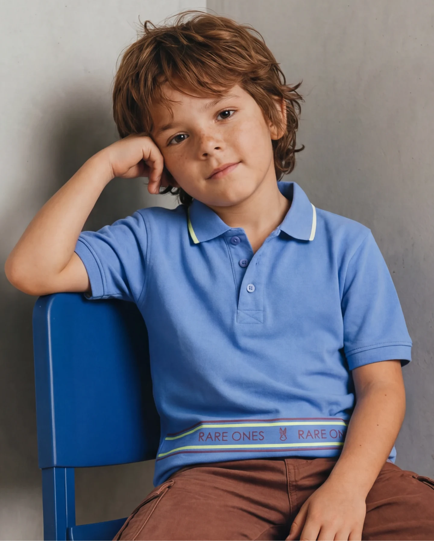 Rare Ones Kids Neah Blue Cotton Fabric Button Closure Regular Fit Polo