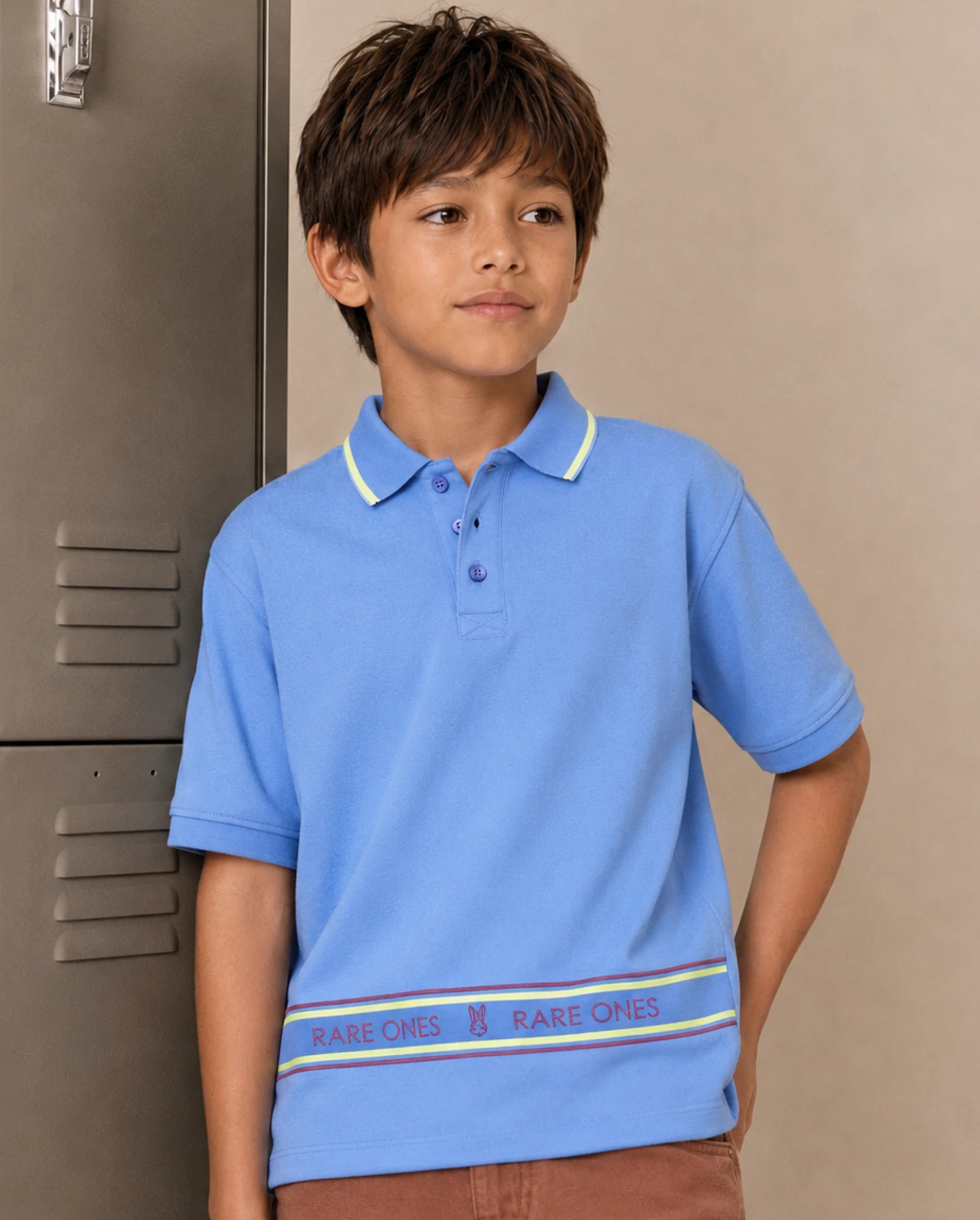 Rare Ones Kids Neah Blue Cotton Fabric Button Closure Regular Fit Polo