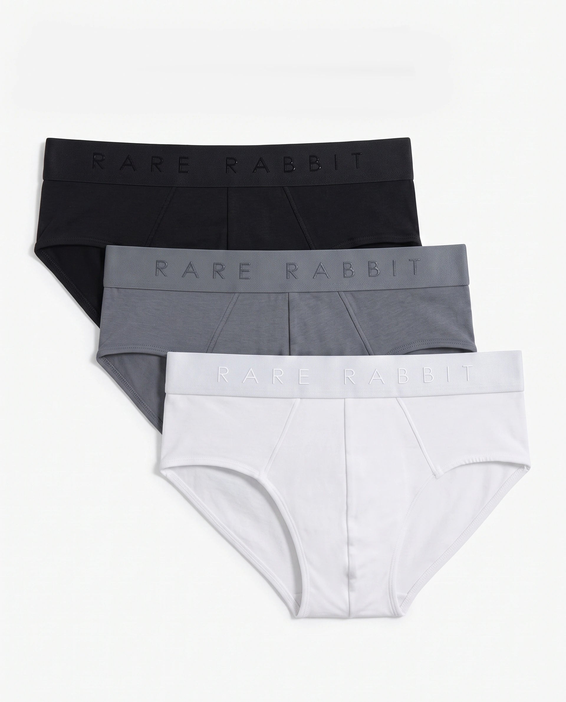 Rare Rabbit Men Near Black/White/Grey Soft Cotton Stretch Briefs (Pack Of 3)