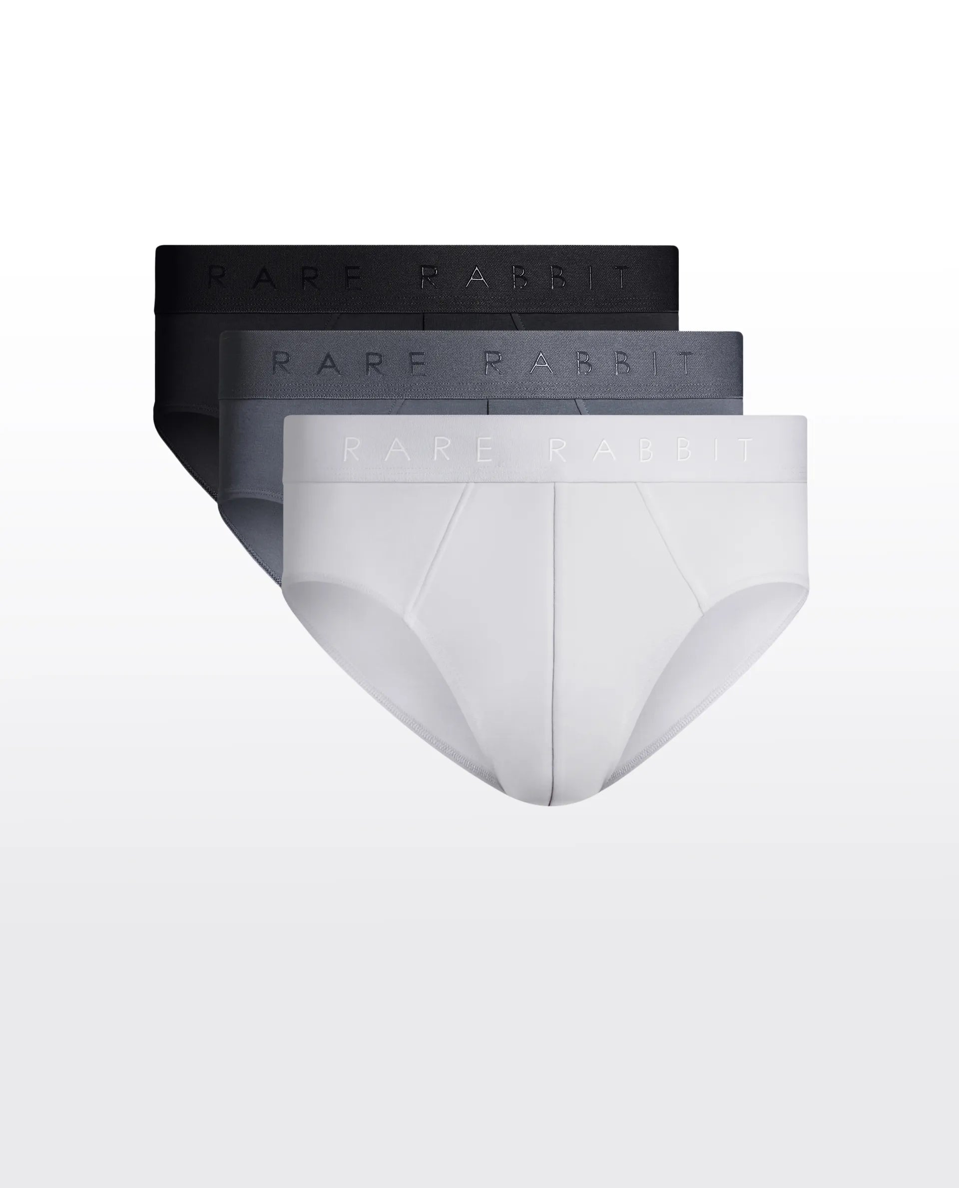 Rare Rabbit Men Near Black/White/Grey Soft Cotton Stretch Briefs (Pack Of 3)