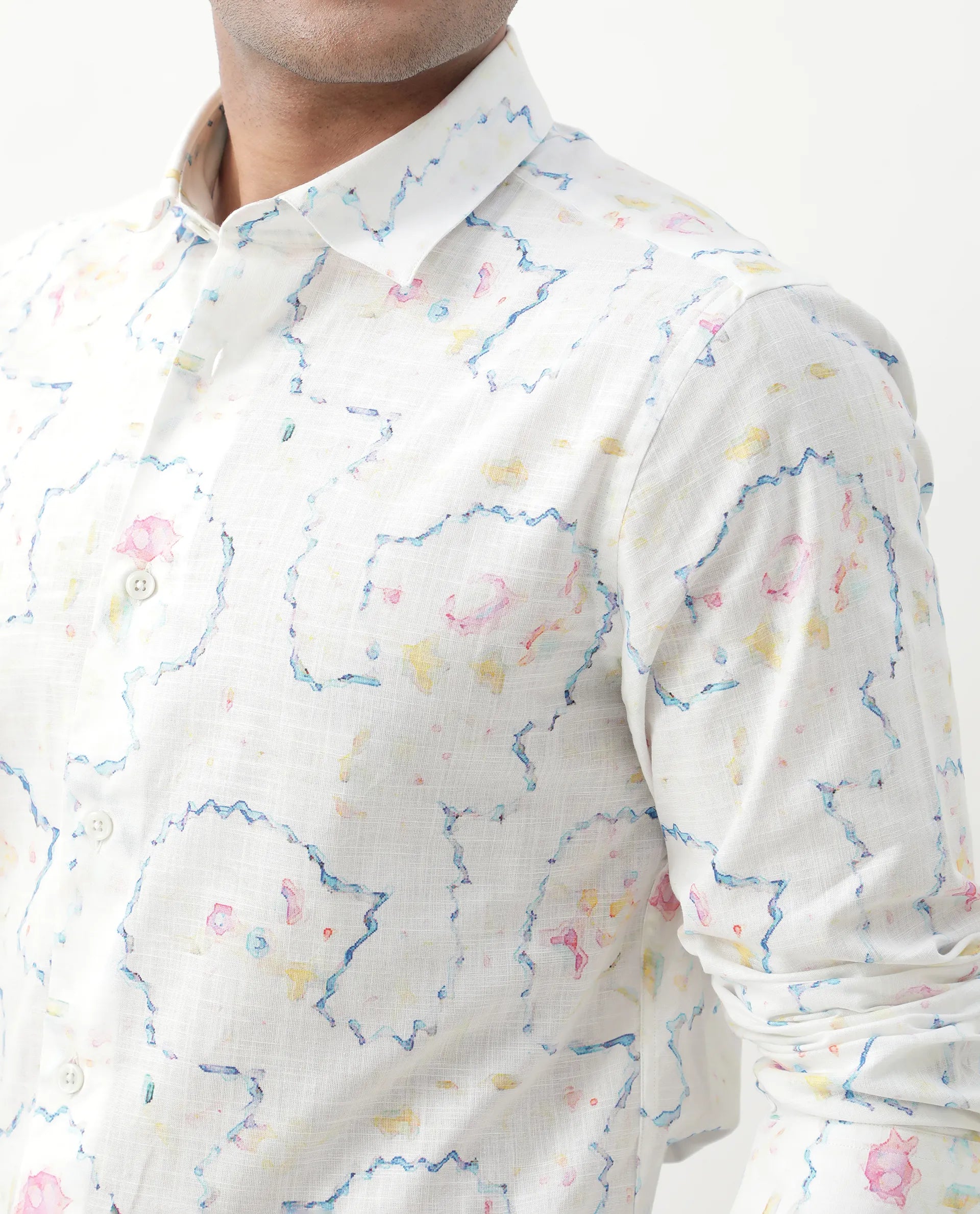 Rare Rabbit Men's Nede White Cotton Abstract Print Relaxed Fit Full Sleeve Collared Shirt